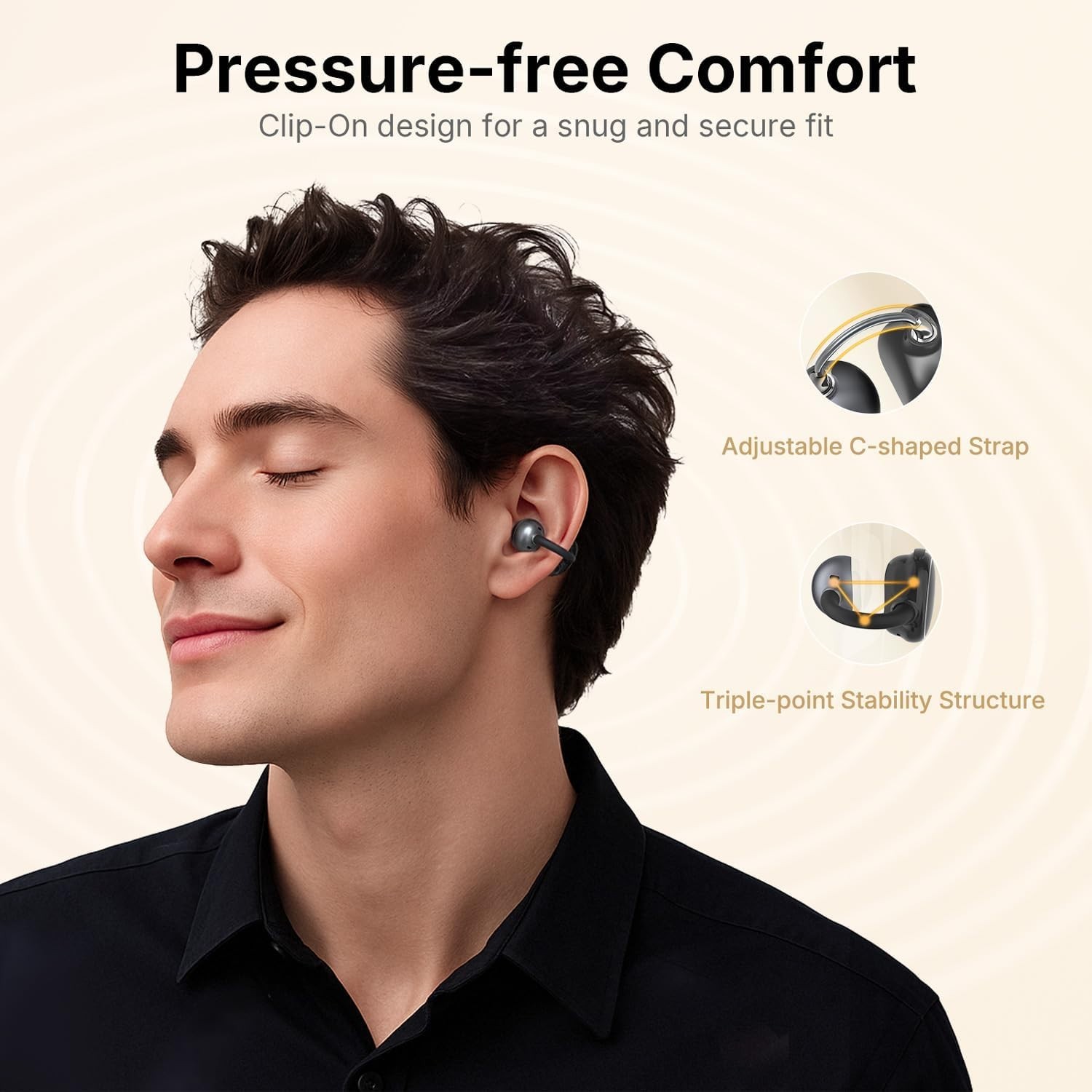 EarFun Clip Open Ear Earbuds, Wireless Clip On Headphones – Black