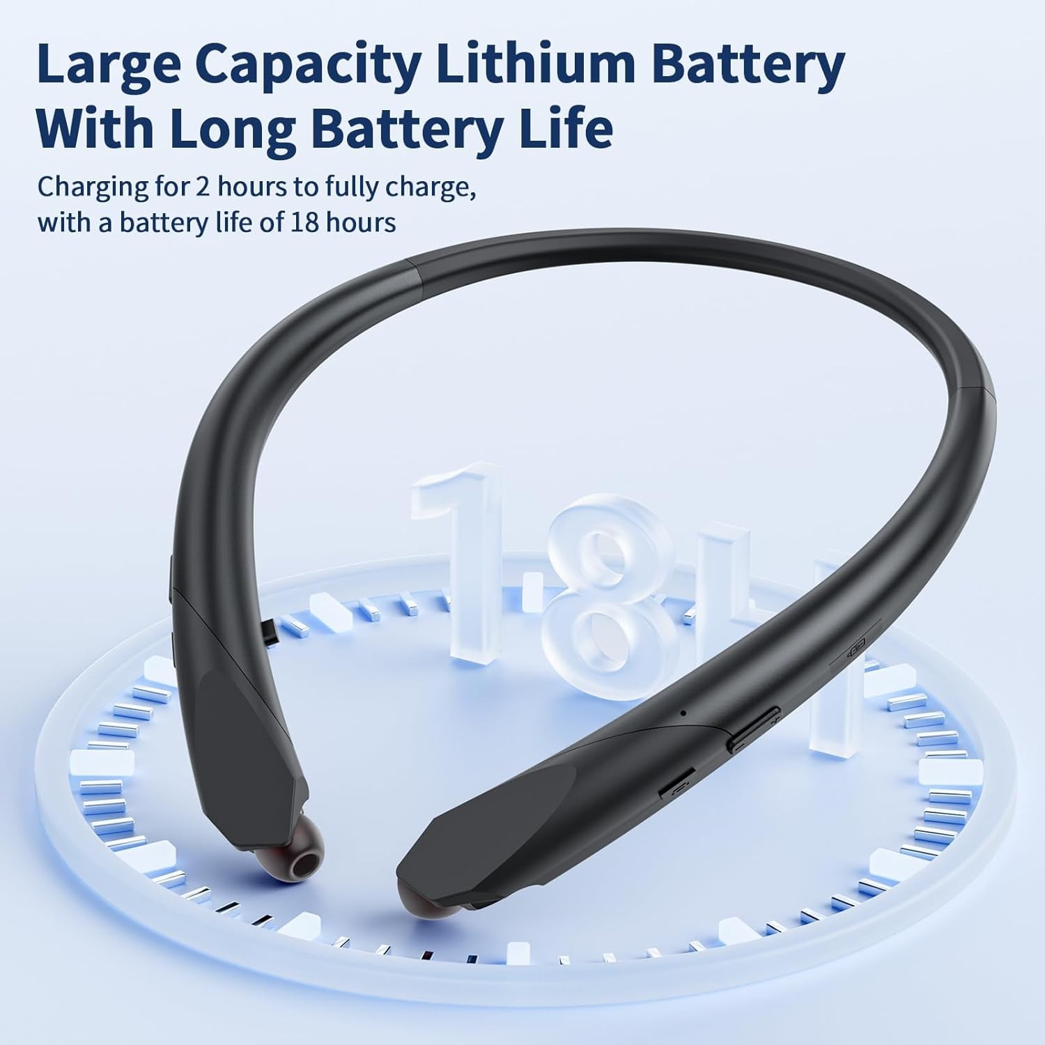 Neckband Bluetooth Headphones Retractable, Wireless Headset with BLACK