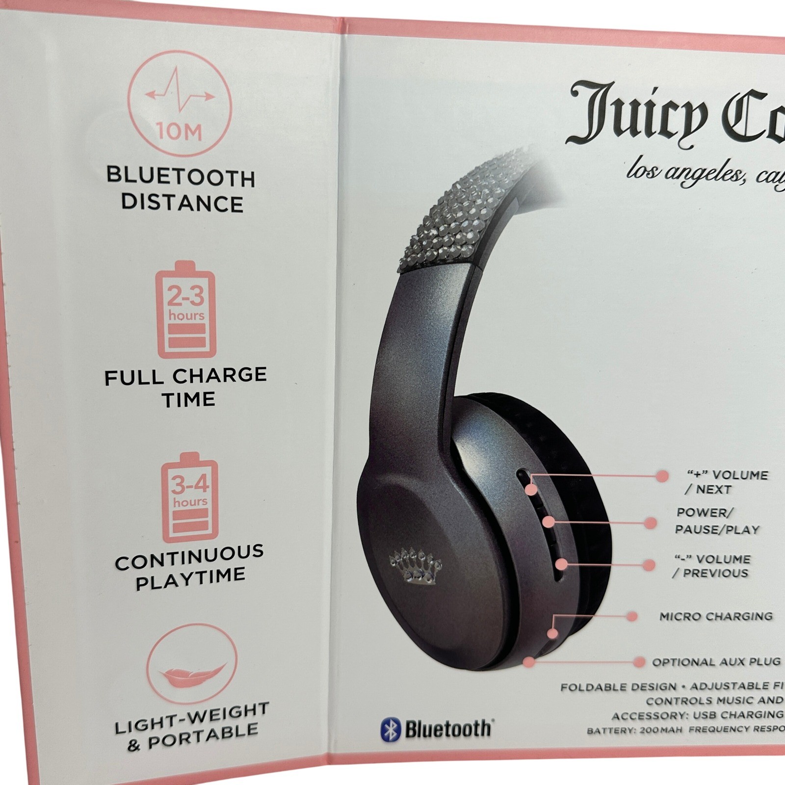 Juicy Couture Iridescent Silver Rhinestone Wireless Bluetooth Headphones NIB