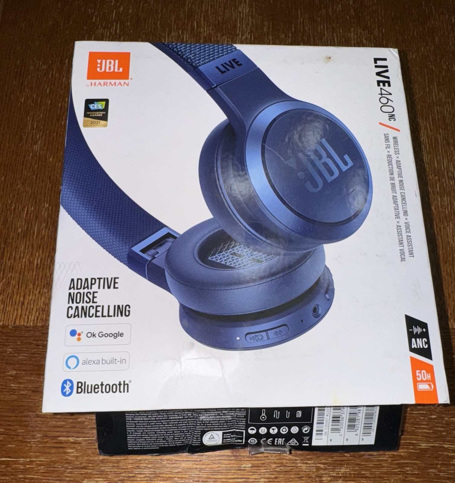 JBL Live 460NC, Wireless On-Ear Noise Canceling Headphones. Blue