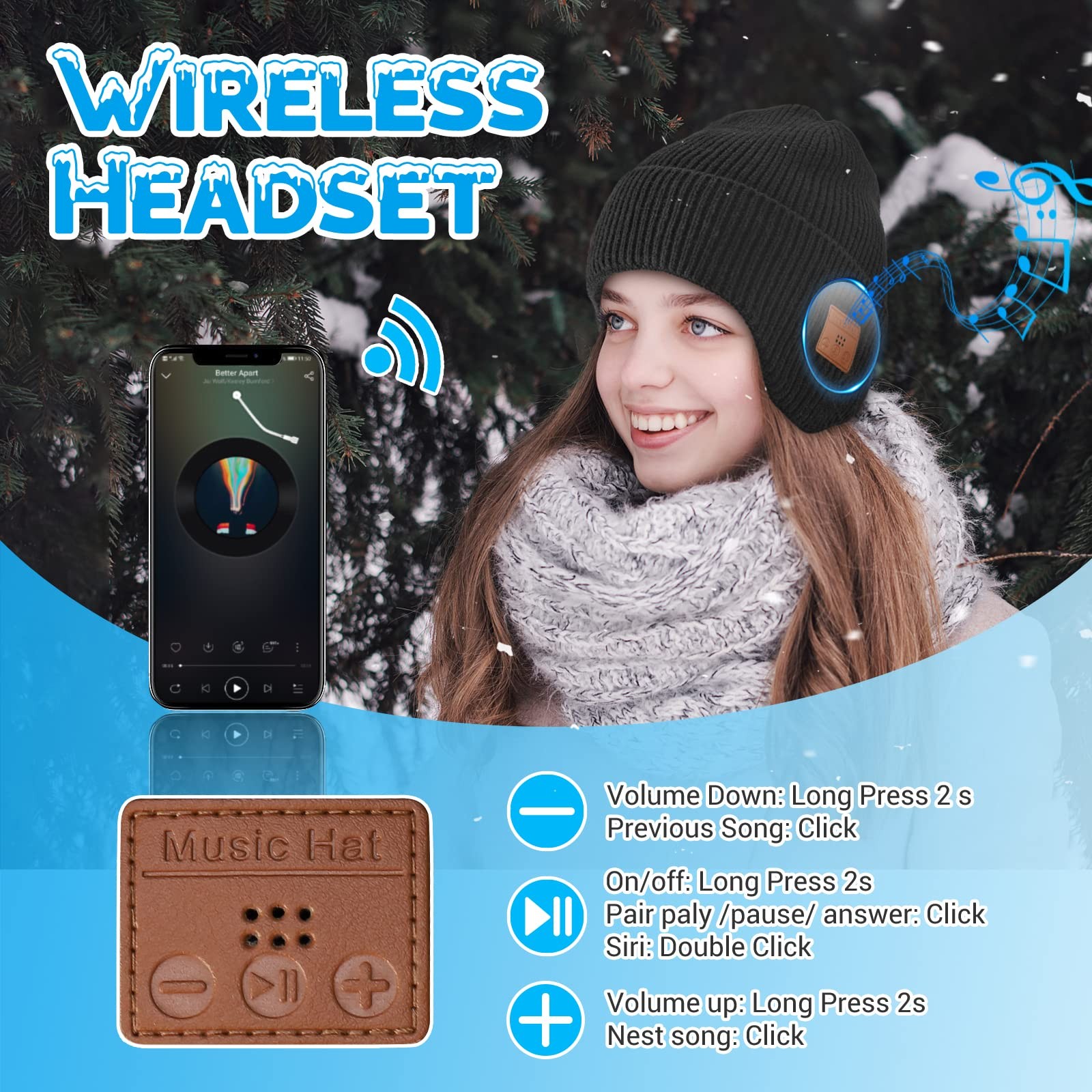 Bluetooth Beanie For Men Women HD Stereo Sound Headphone Hat Winter Knit Cap