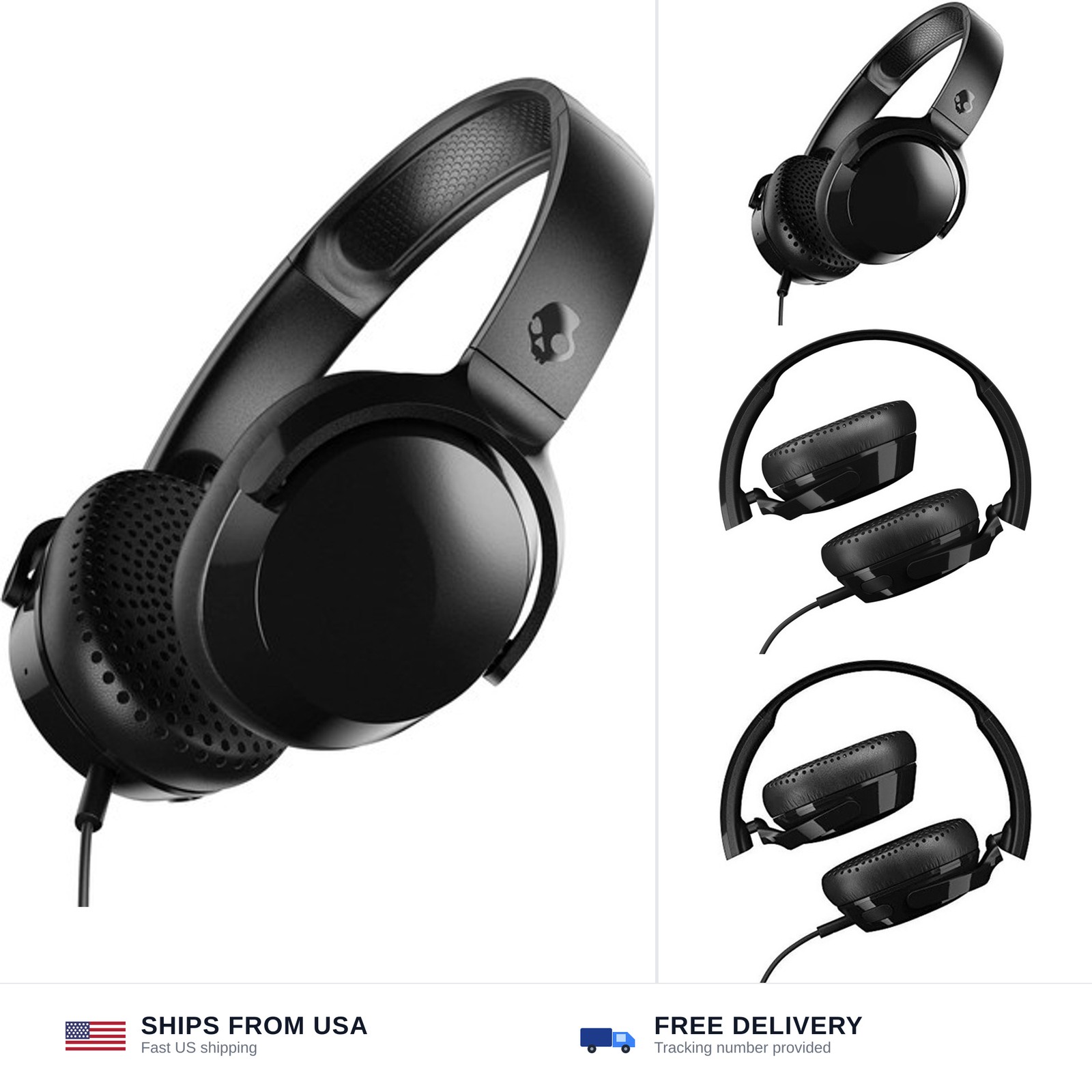 Skullcandy Riff On-Ear Wired Headphones, Convenient for Travel with 3.5mm AUX…