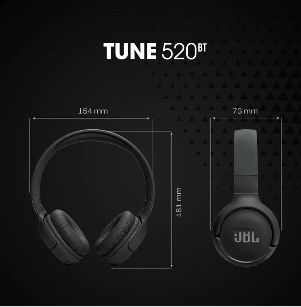 JBL Tune 520BT Wireless Bluetooth On-Ear Headphones Built-In Microphone-blue