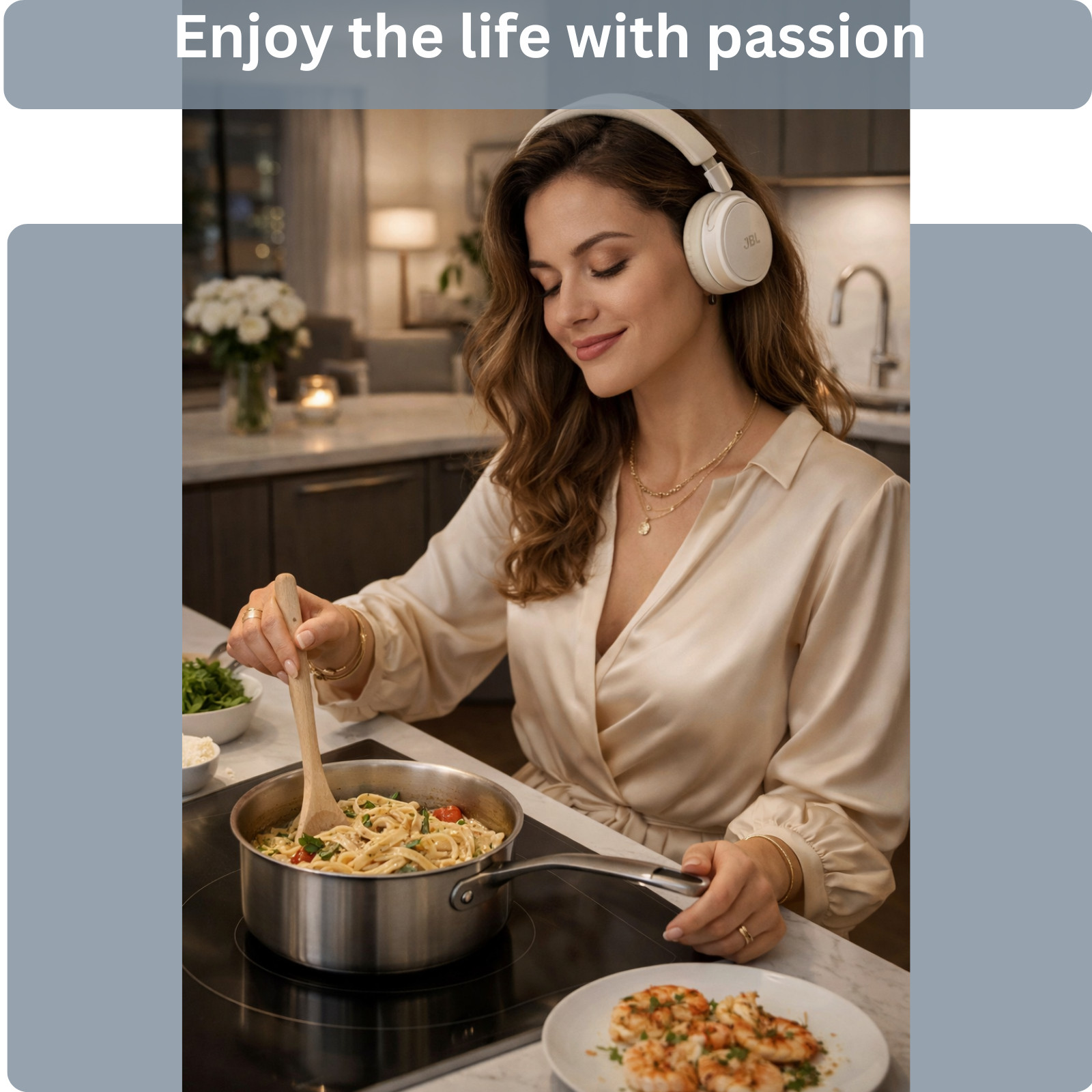 JBL Live 680NC Wireless ANC Headphones Hi-Res Audio 80H Battery Champagne