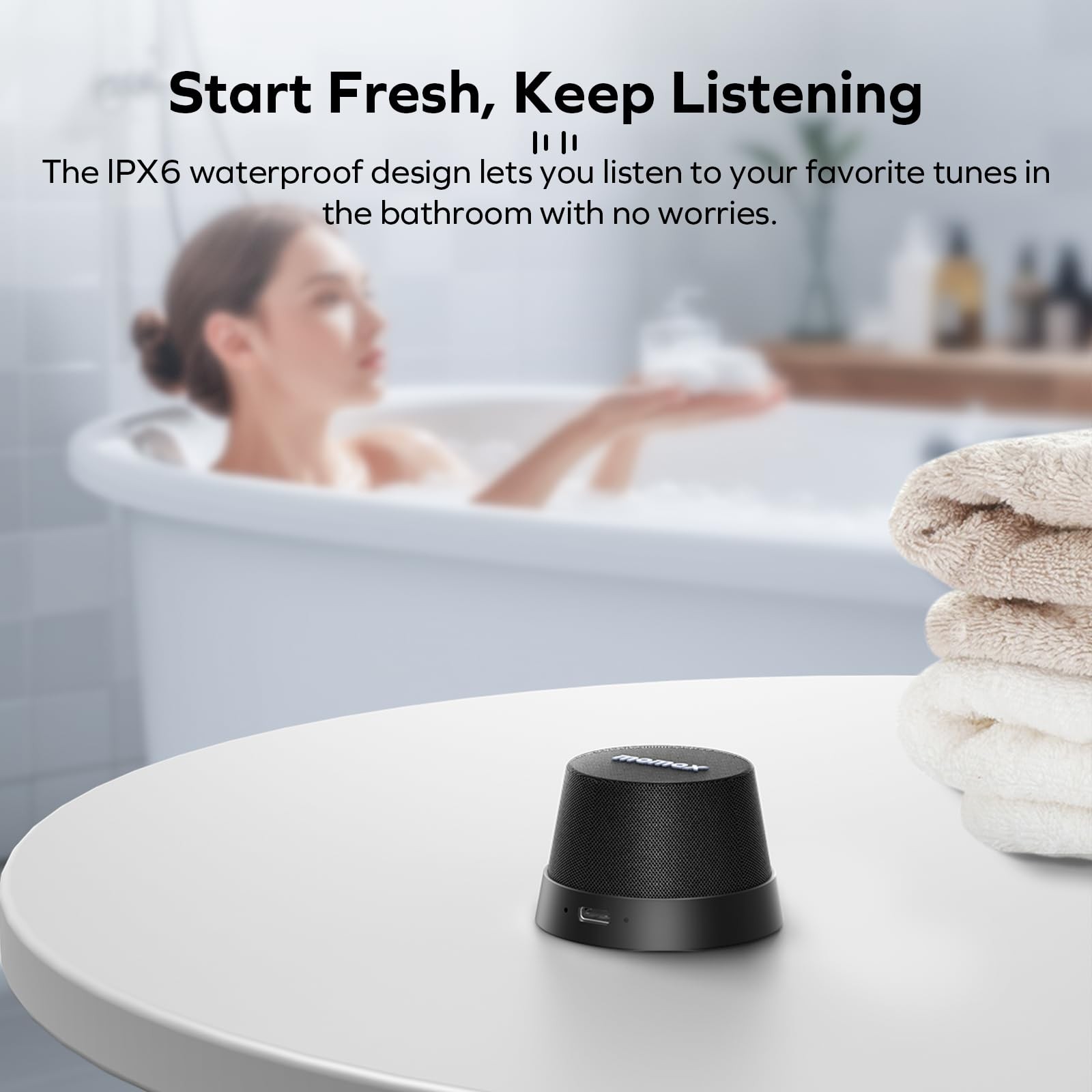 MOMAX Magnetic Mini Bluetooth Speaker, IPX6 Waterproof, 12H 1-Pack, Black