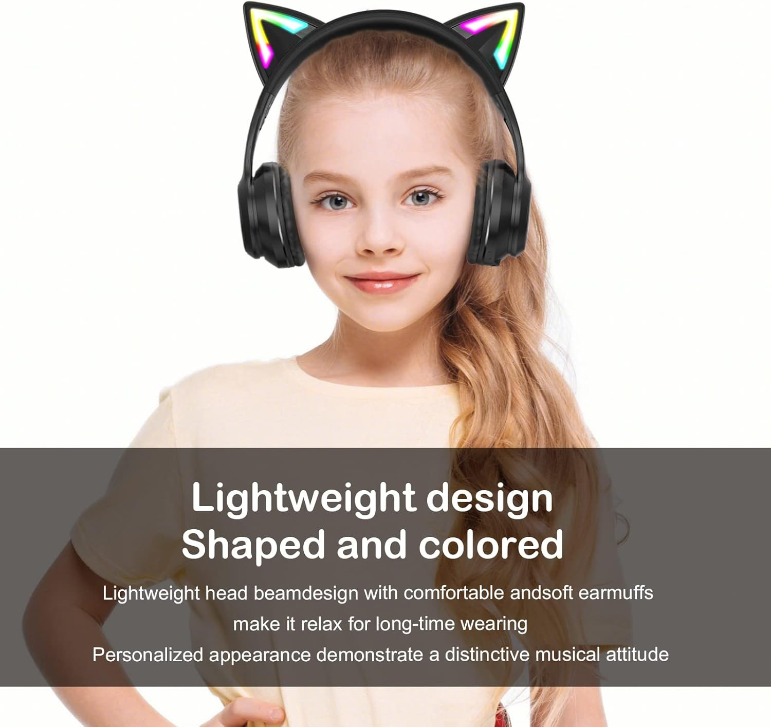 Bluetooth Cat Ear Headphones for Kids & Adults, Wireless & Wired Mode Foldable H