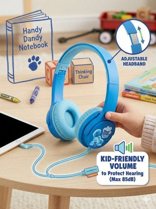 Blue’s Clues Kid-Friendly Volume Headphones – Adjustable, Modern Blue