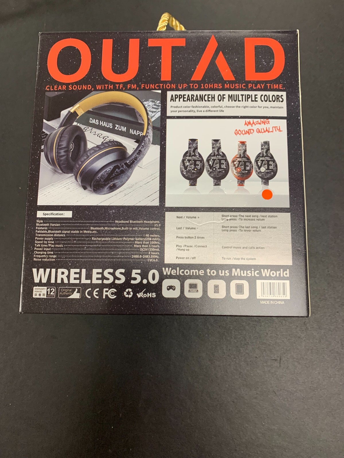 🔥🔥OUTAD Wireless Headphones Bluetooth V5.0 Foldable Design, (Black) 🔥🔥