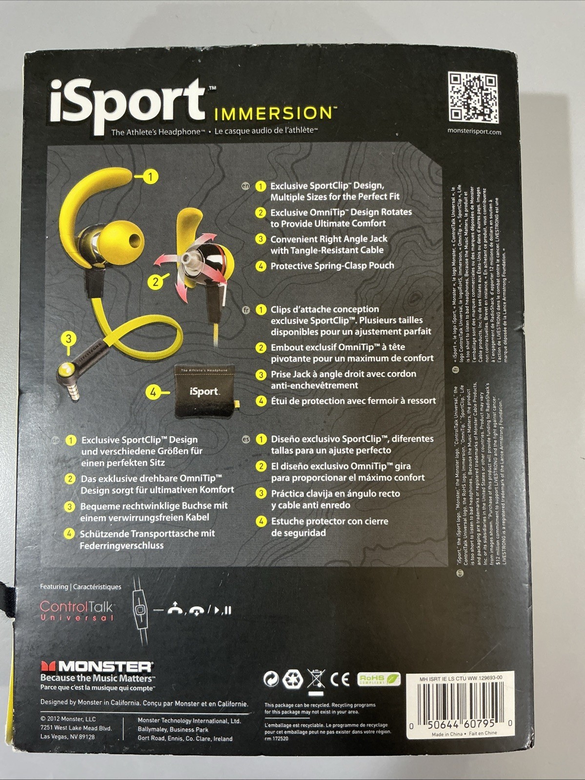 Monster iSport Immersion In-Ear Earbuds 3.5mm Washable Mic Yellow/Black