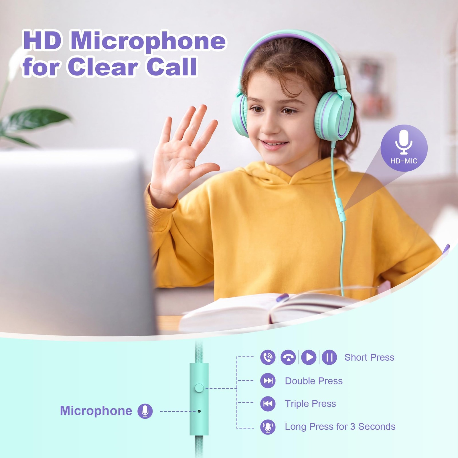 AILIHEN I35 Kid Headphones with Microphone Volume Limited Childrens Girls Boys