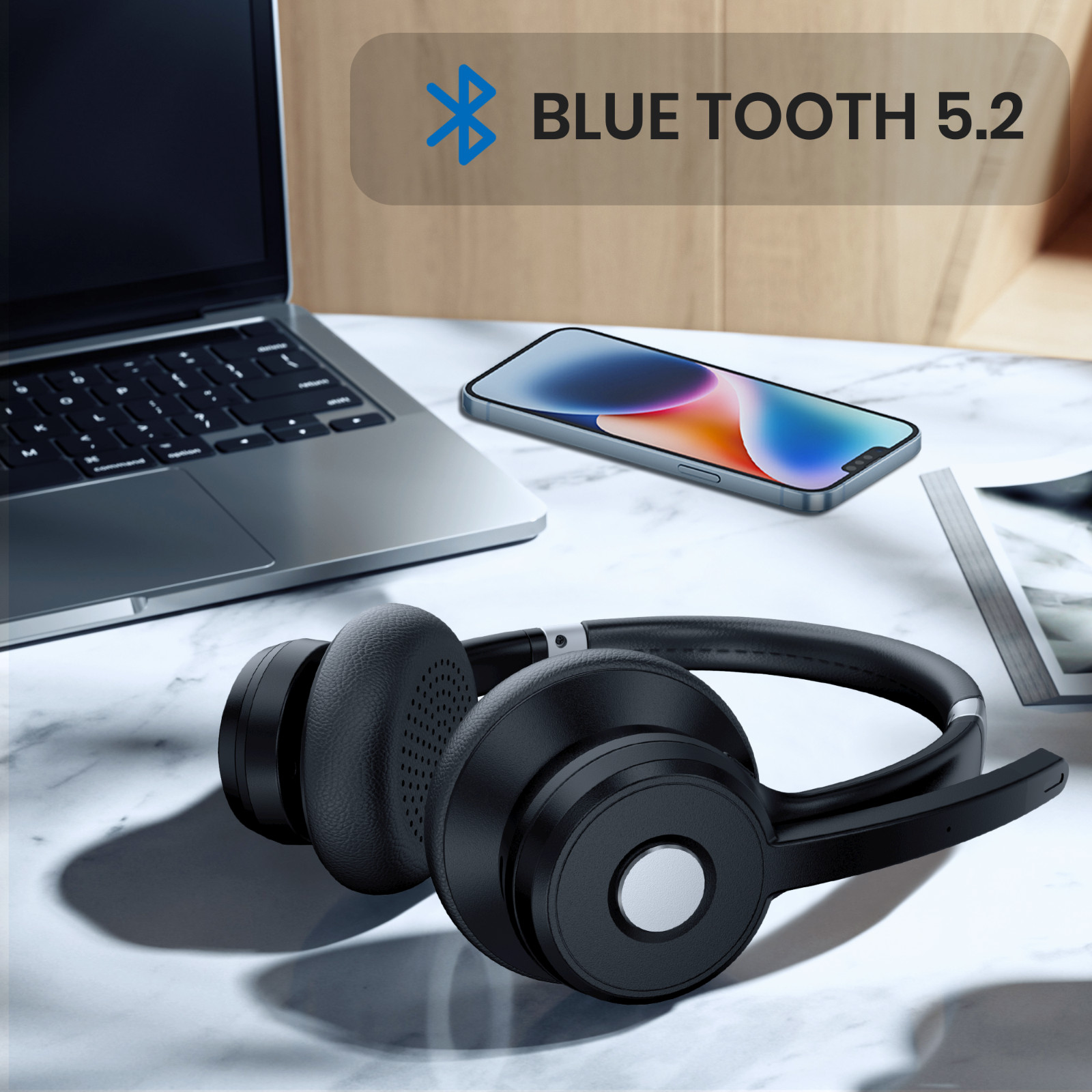 Wireless Bluetooth Headset w/ Mic Noise Cancellation For Phones PC Skype Meeting