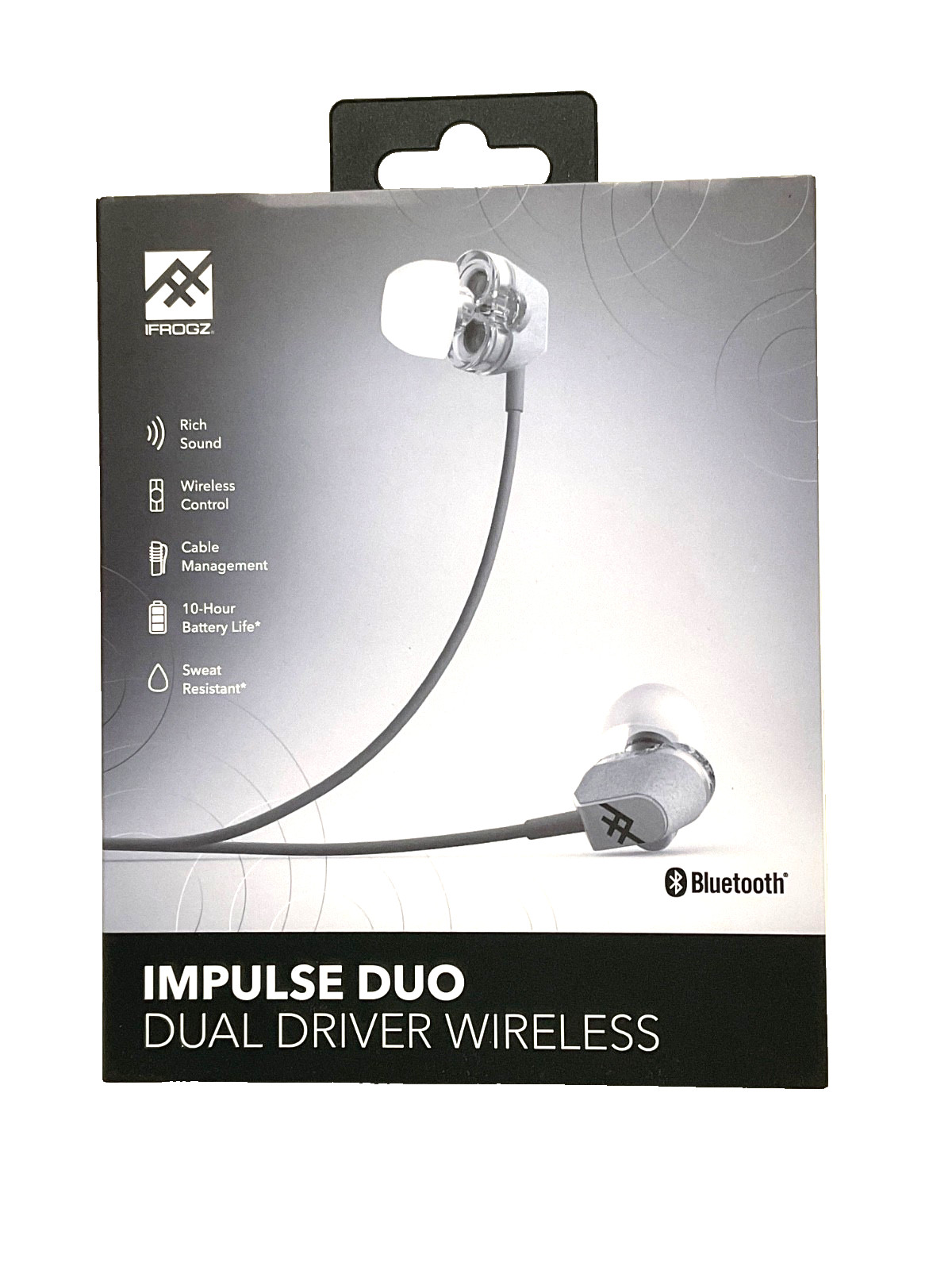 iFrogz Audio – Impulse Duo – Dual Driver Bluetooth Earbuds – grey / white