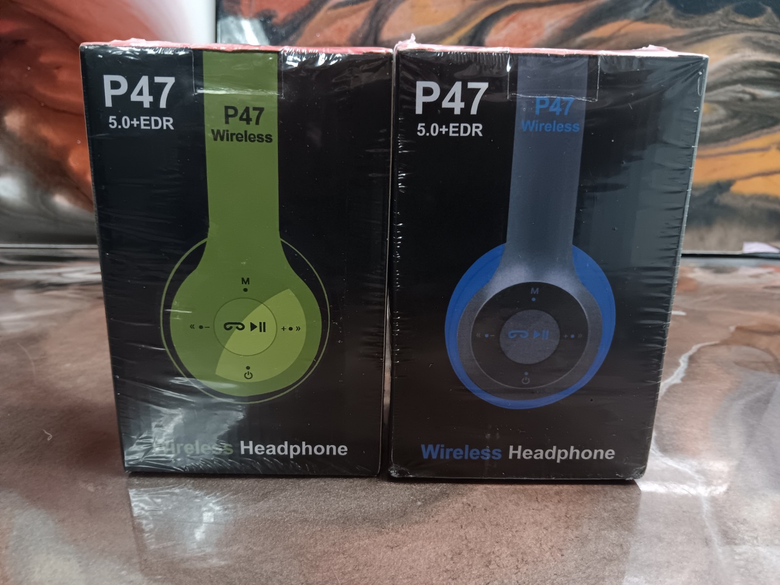 Set Of 2 P47 Wireless Bluetooth Headphones with Noise Reduction Blue Green.
