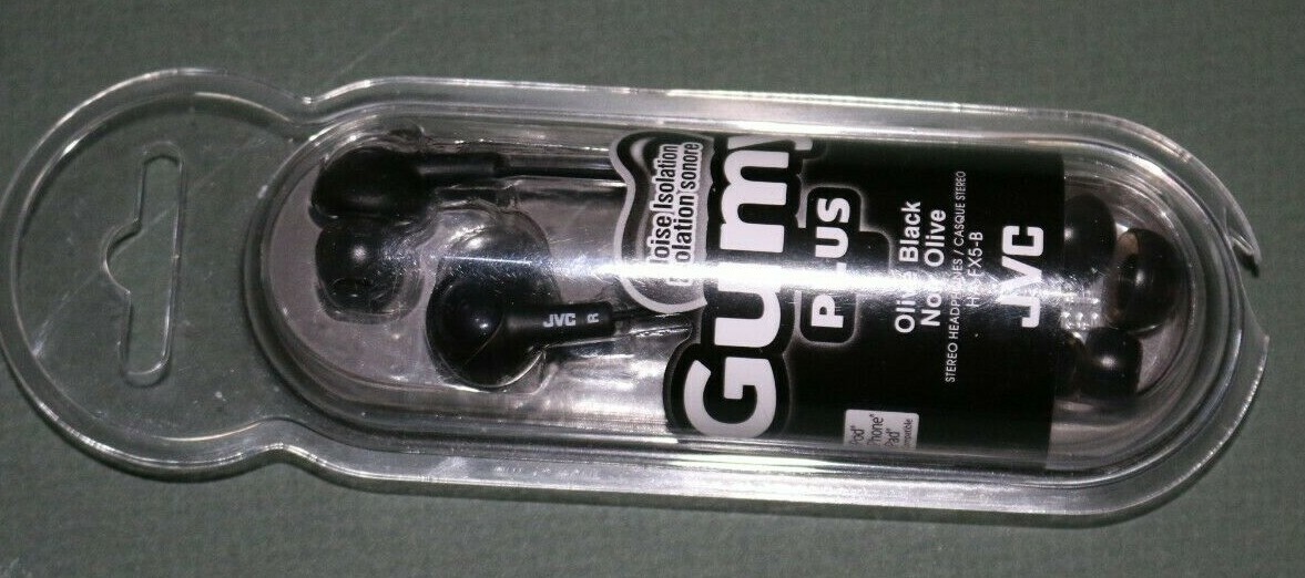 New JVC Gumy Plus Olive black HA-FX5-B stereo headphones iPod,iPhone,iPad compat