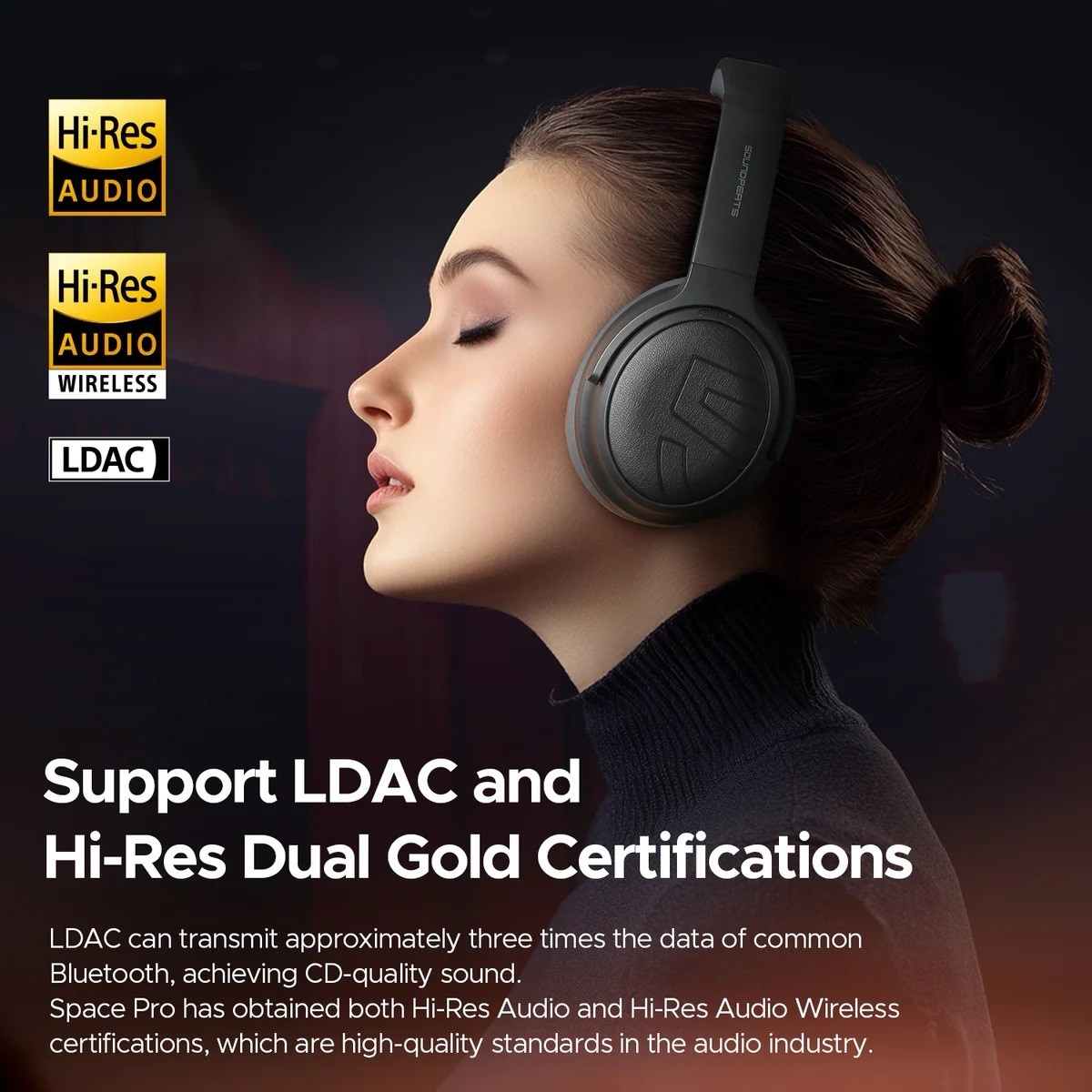 SoundPeats Space Pro Hi-Res Audio with LDAC and -47dB Hybrid ANC Driver 40mm x 2