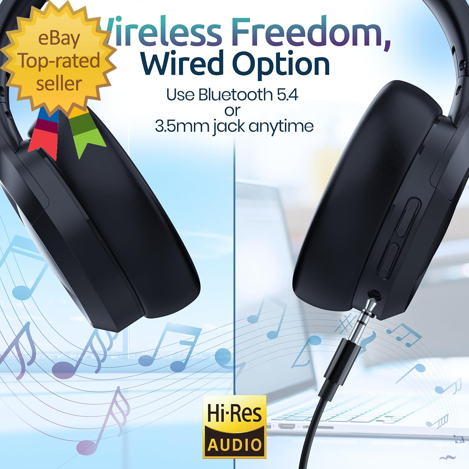 Active Noise Cancelling Headphones Bluetooth over Ear Hi-Fi Stereo100H Playback