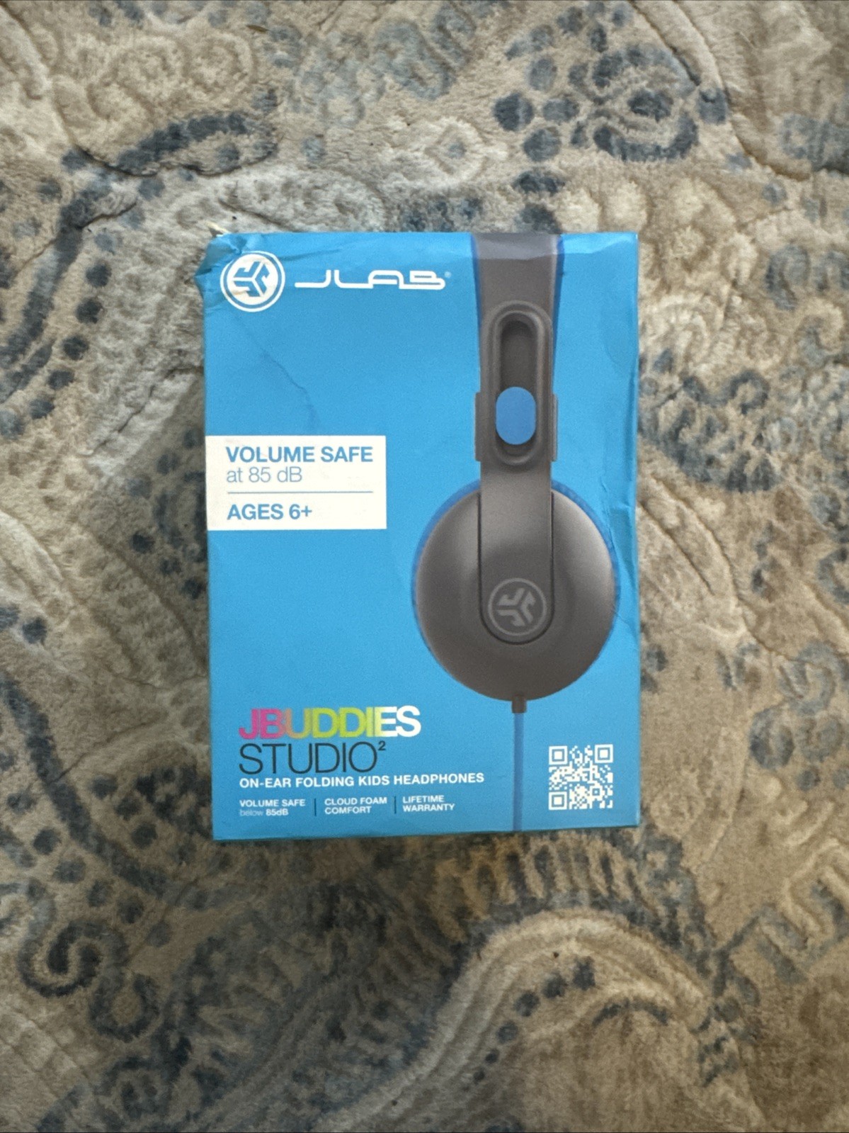 JBuddies Studio 2 Wired Kids Headphones – Gray/Blue – New! W/ Microphone 85dB 6+