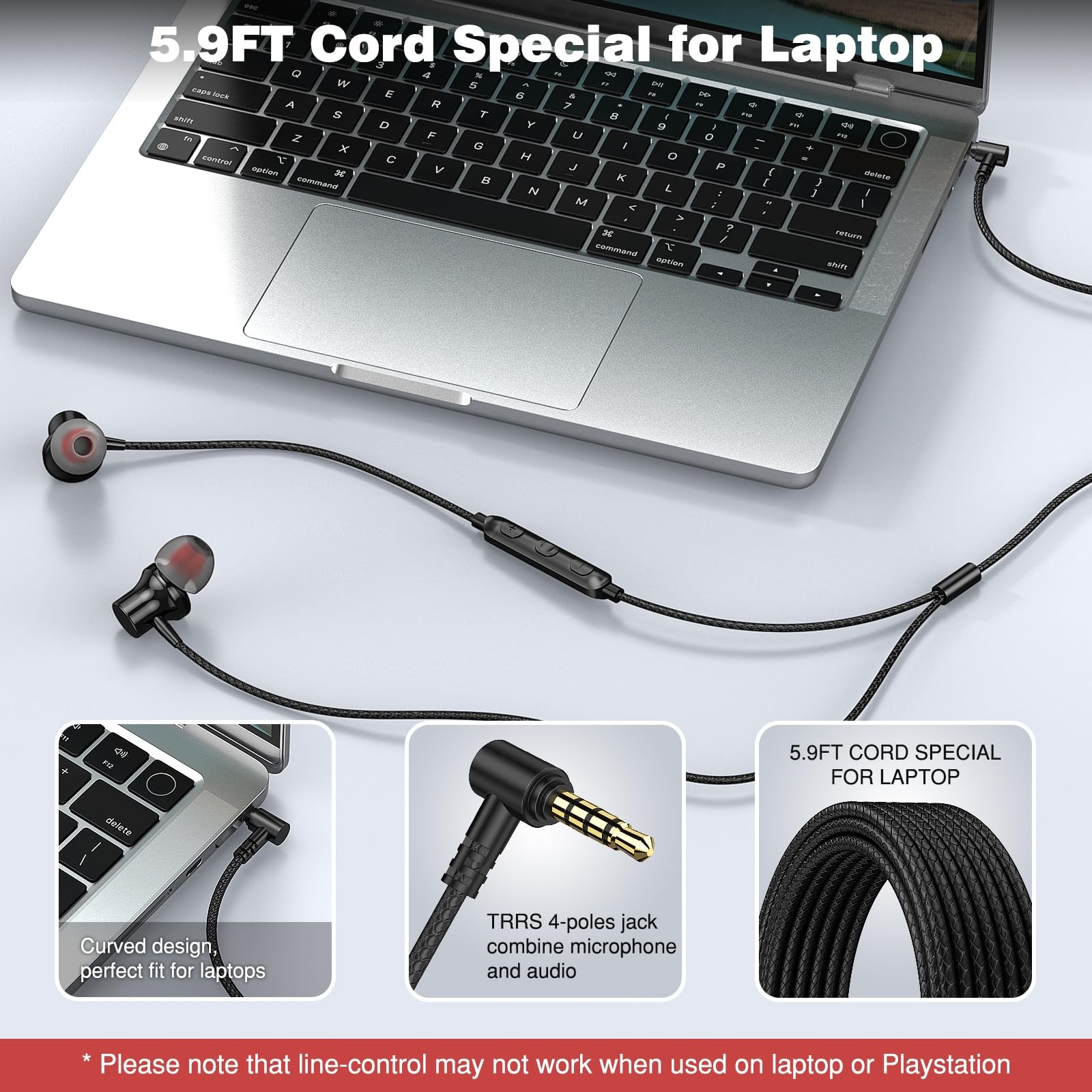 ASKUBSKU 3.5mm Headphones 5.9 ft Long Cord Wired Earbuds with Black