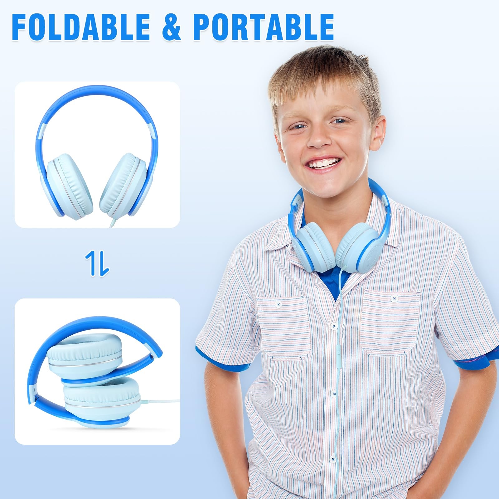 L22 Wired Headphones for Kids Girls Boys Women with Microphone, Foldable 3.5m…