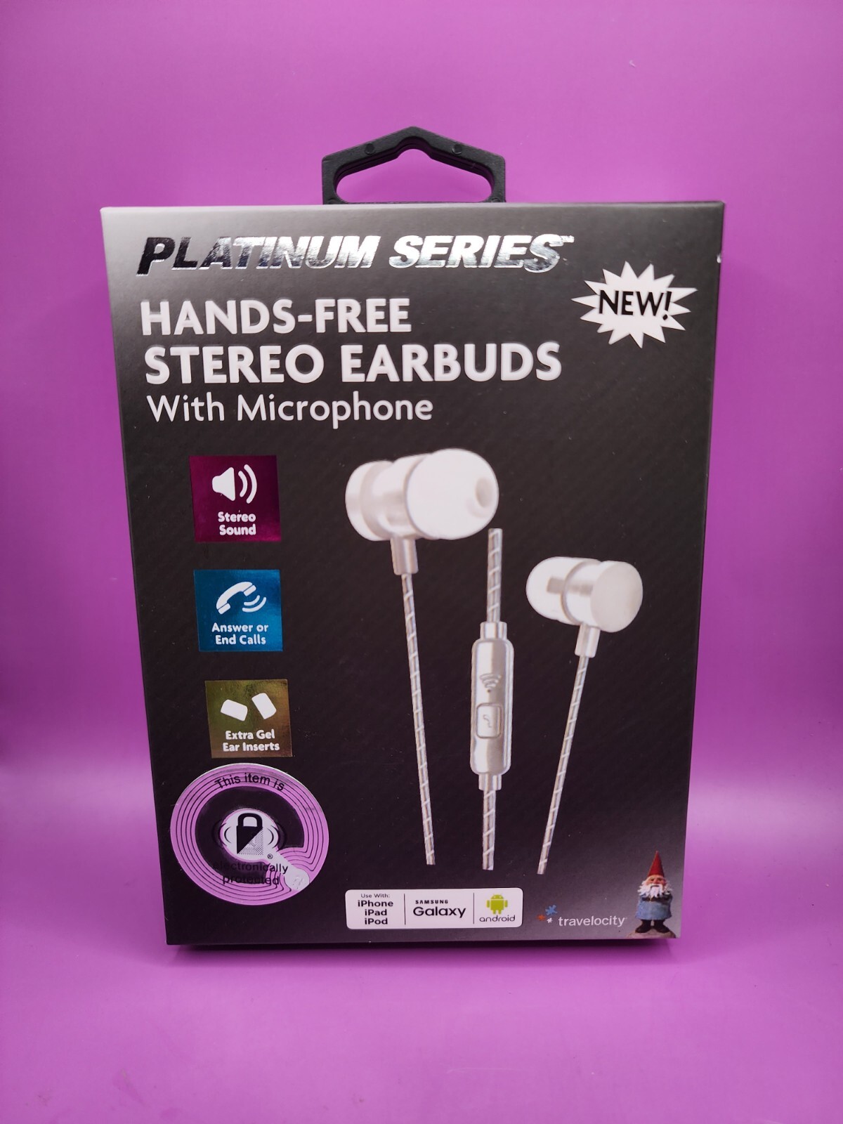 Travelocity Platinum Series Hands-Free Stereo Earbuds with Microphone – Silver