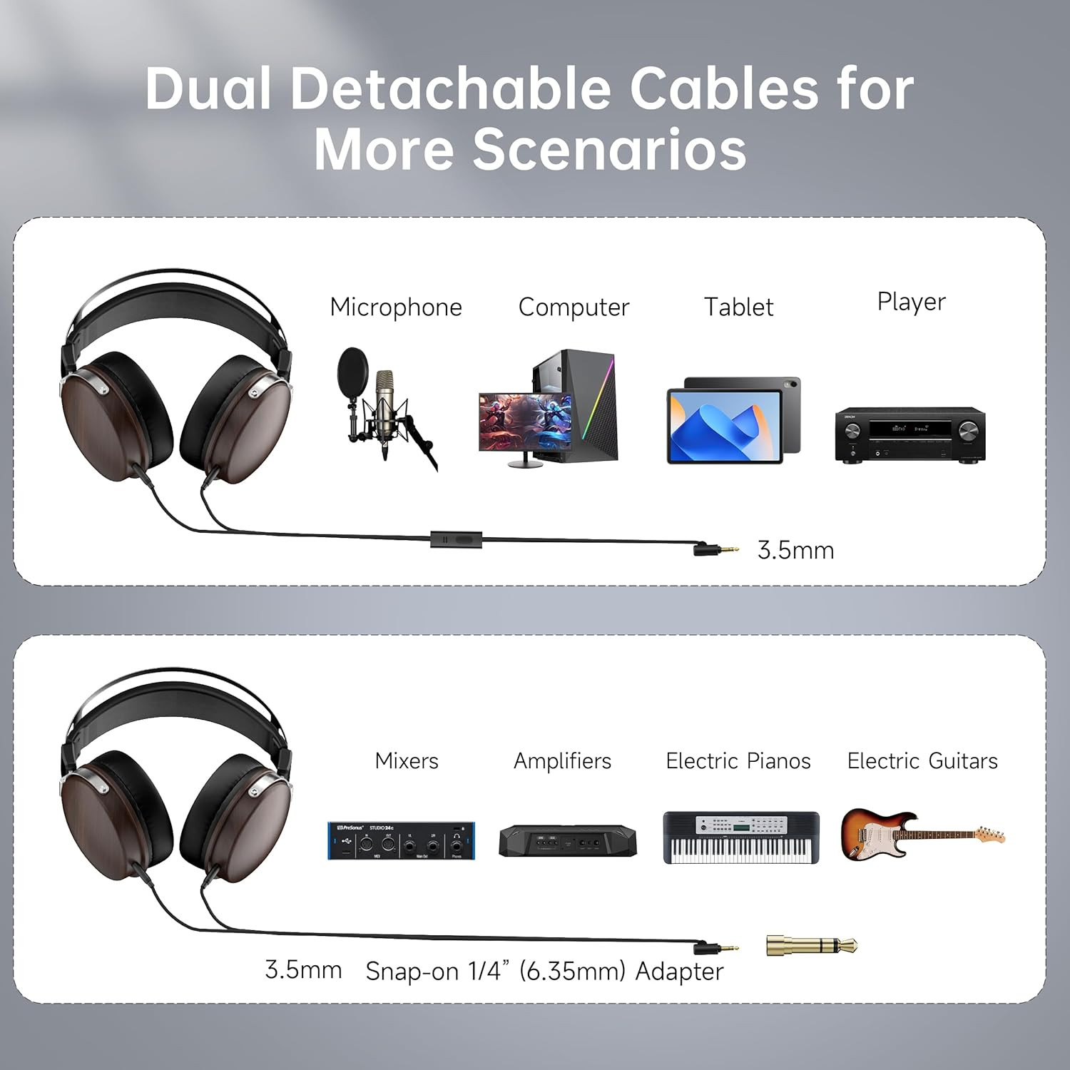 Wired Studio Headphones with 32Ω, Professional Over-Ear Monitor Headset for Reco