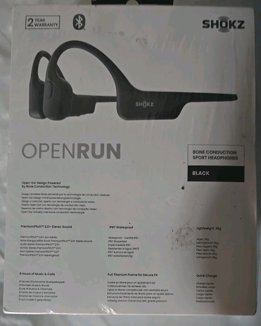 Shokz OpenRun Wireless Bone Conduction Headphones – Black (S803BK) Sealed