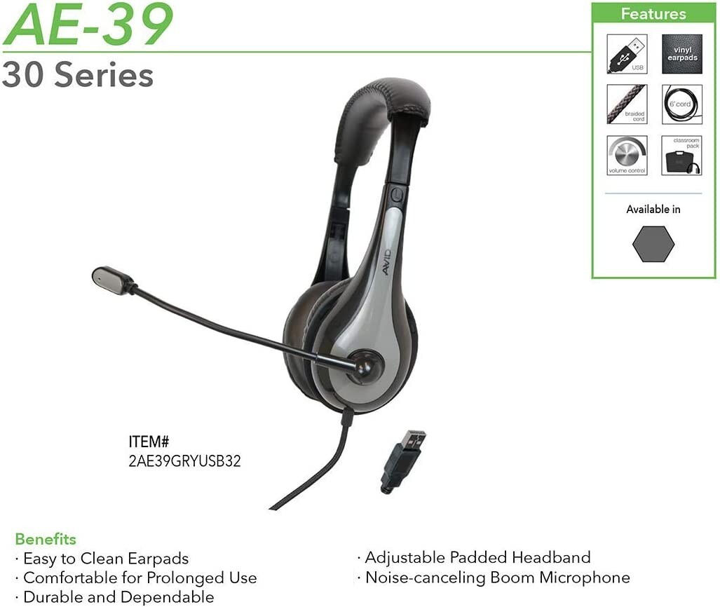 AVID AE-39 USB Classroom Headset with Microphone & Inline Controls
