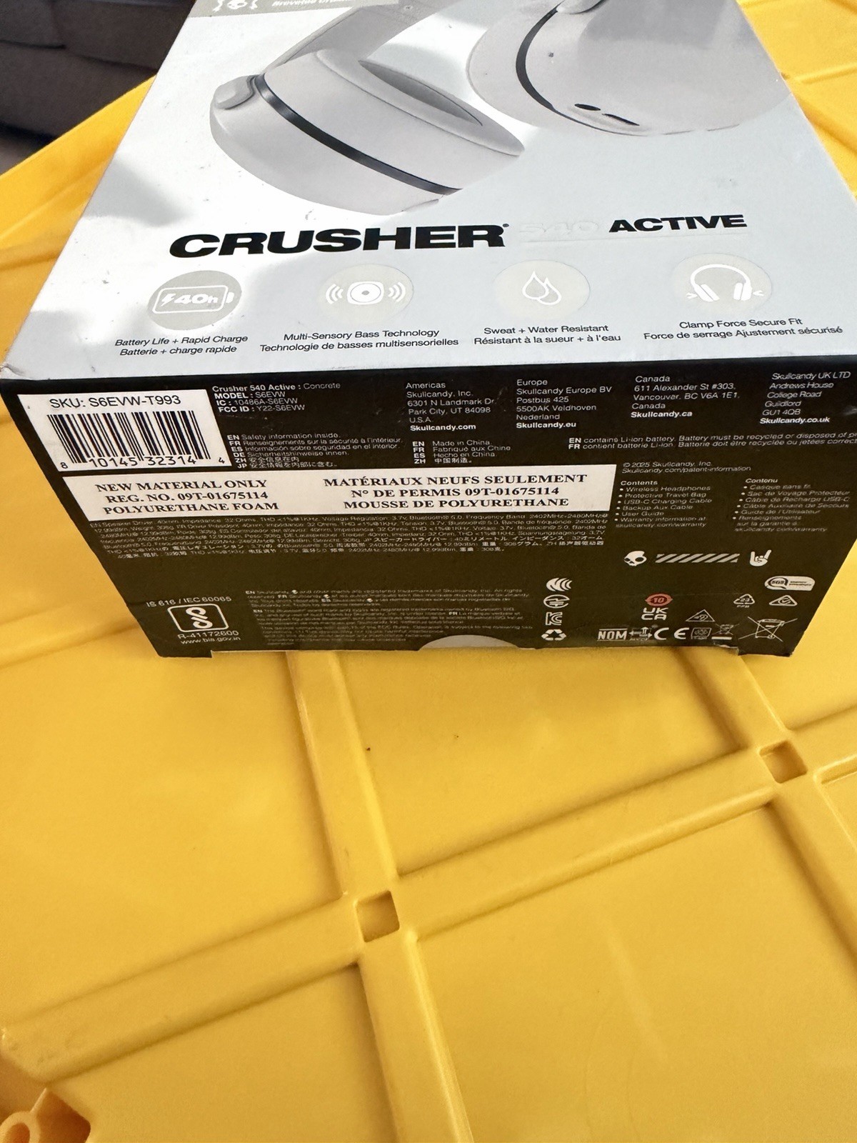 Skullcandy Crusher 540 Active Wireless Over-Ear Headphones Concrete Gray SEALED
