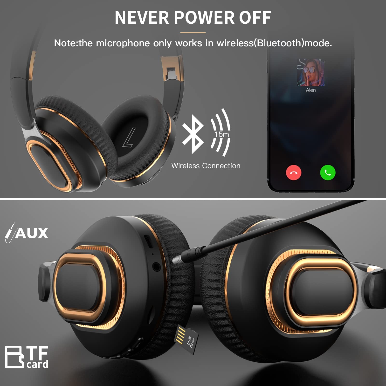 Foldable Bluetooth Headphones Over-Ear 30H Playtime – HiFi Sound for Android iOS
