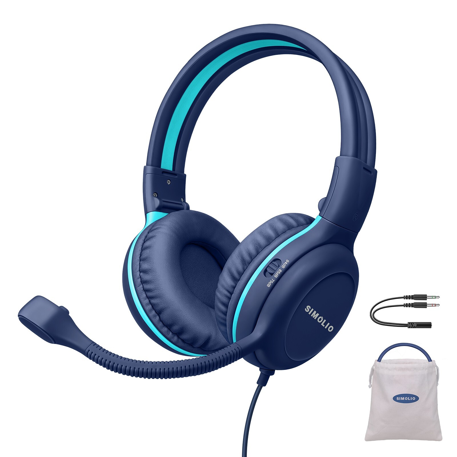 SIMOLIO 4 color Kids Headphones & Boom Microphone for School – iPad, PC, Laptop