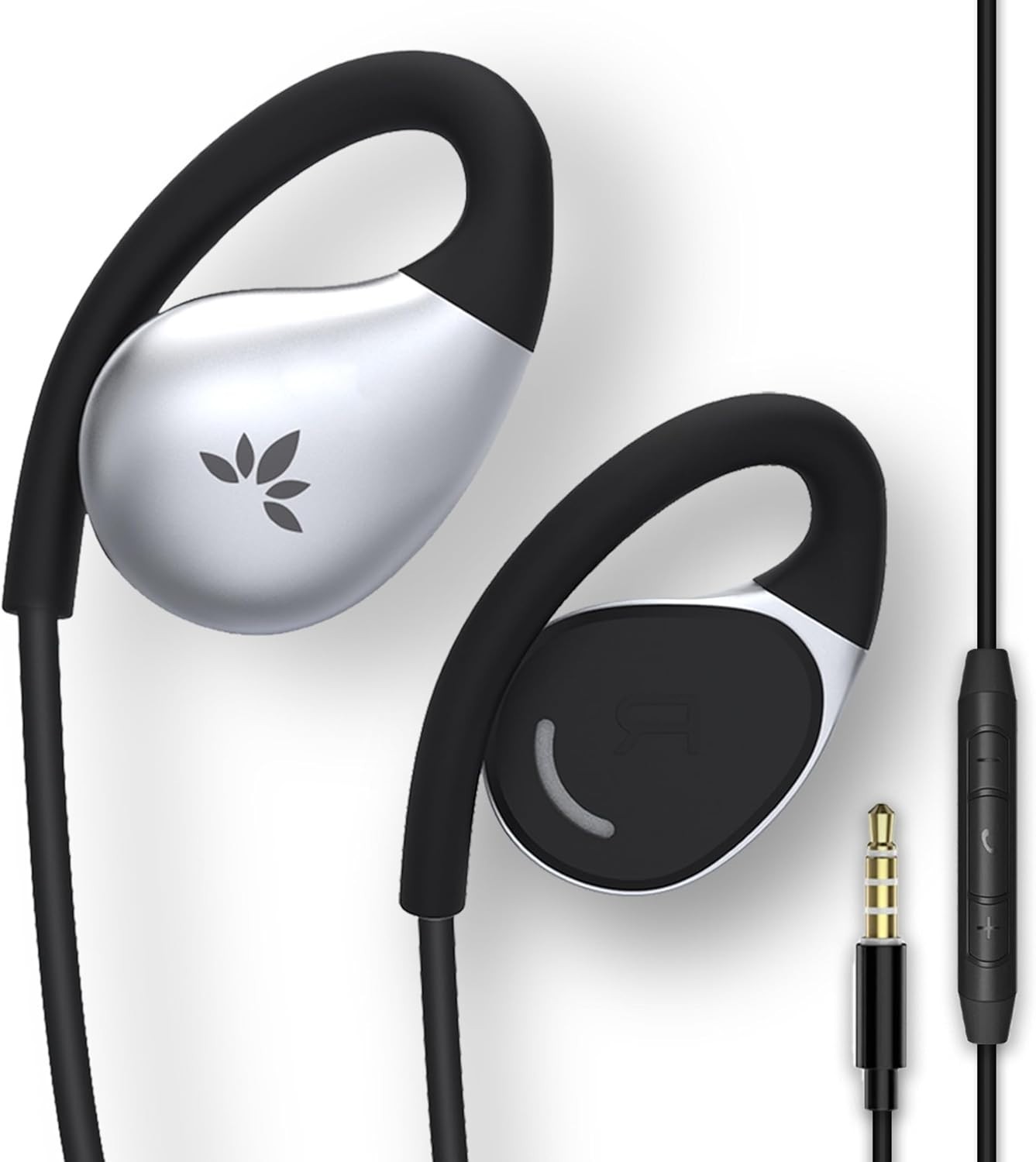 Resolve –3.5mm AUX Wired Open-Ear Earbuds w/Mic & Over-Ear Hook | Large Size,…