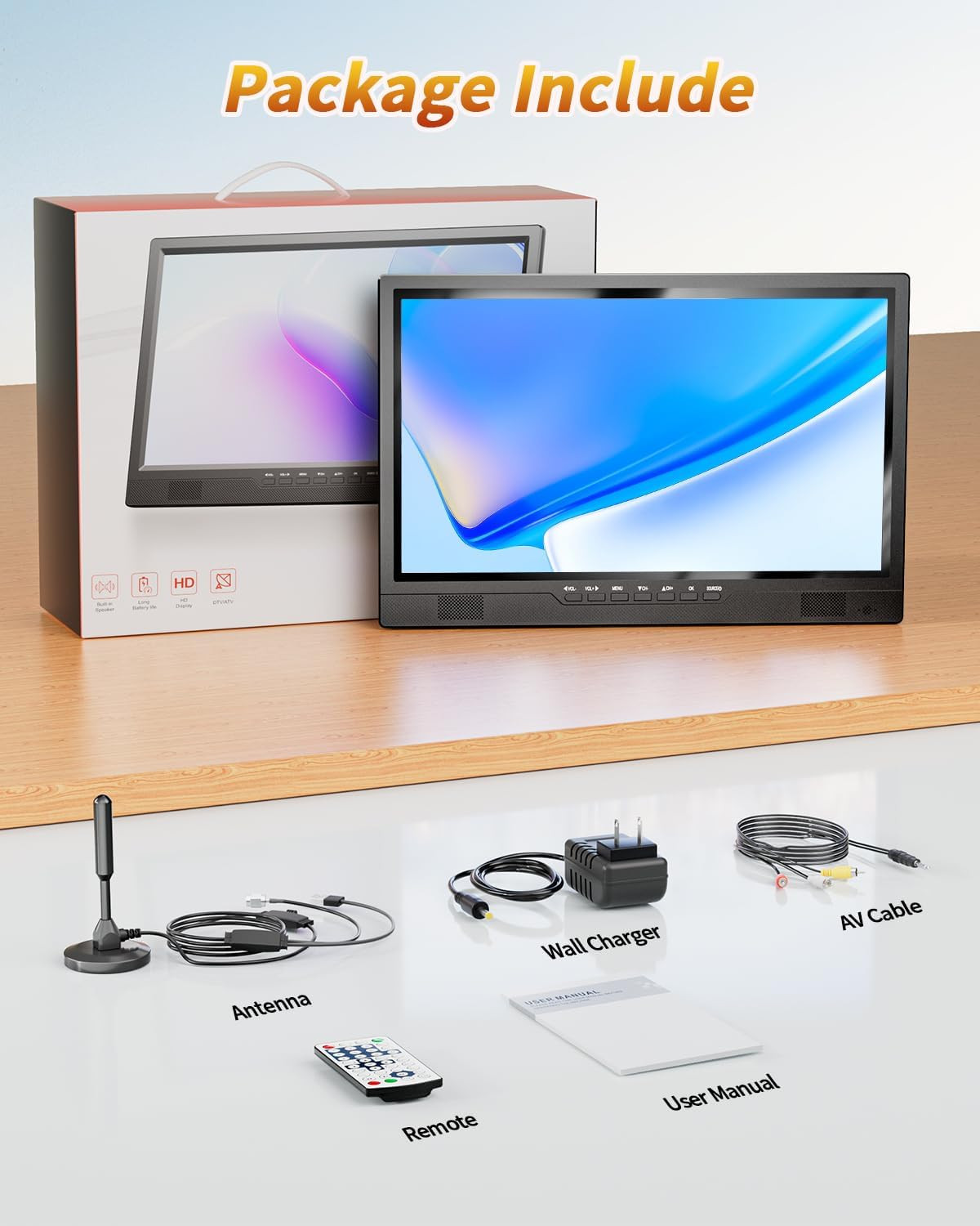 19.5″ HD Portable TV with Antenna, 8000Mah Built-In Powered Operated TV for Indo