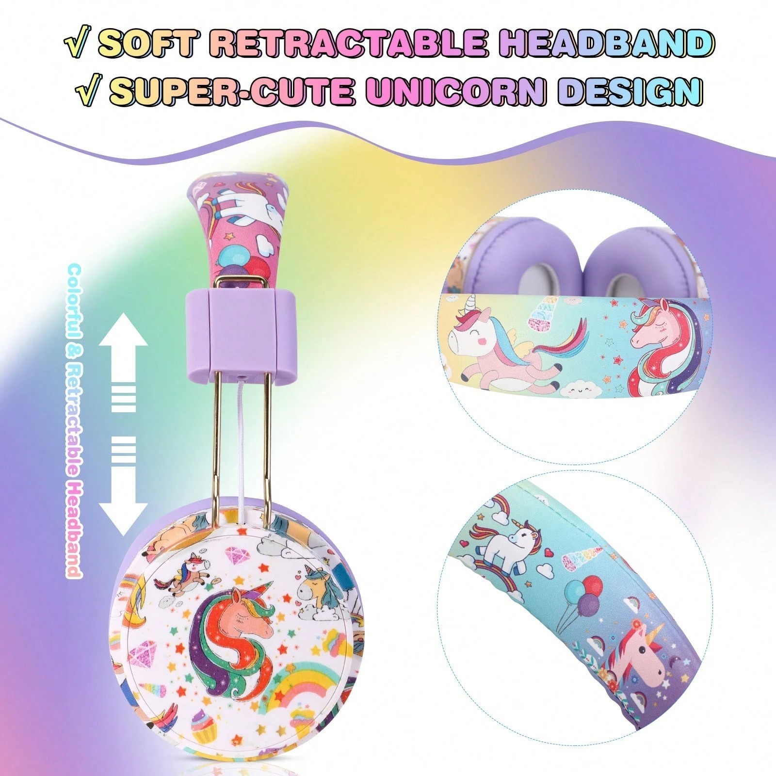 Unicorn Cat Ear Wireless Bluetooth Headphones with Mic for Girls Birthday Gift