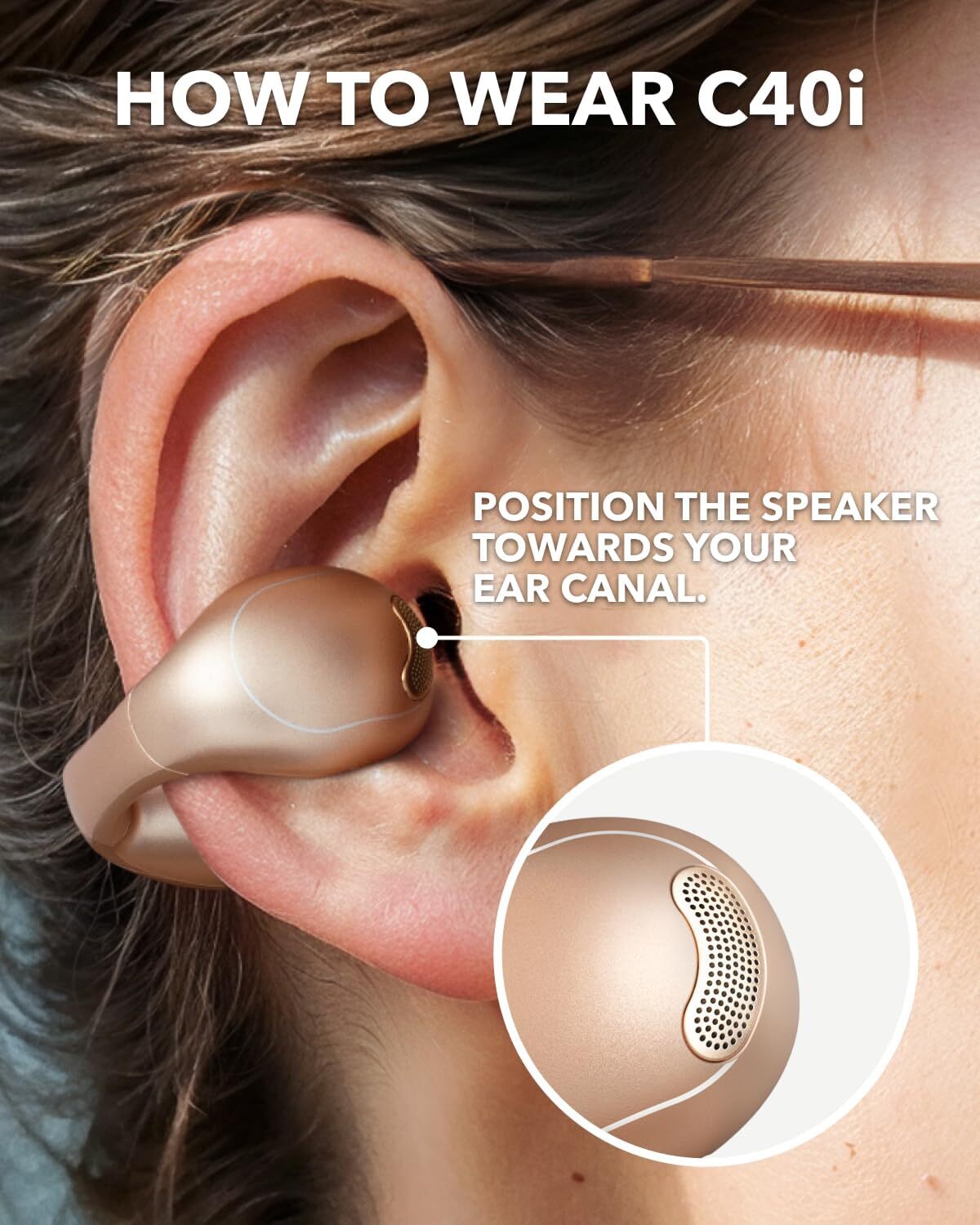 Soundcore C40i Open-Ear Clip-On Headphones Earbuds Grips 3D Sound Vibrant Audio