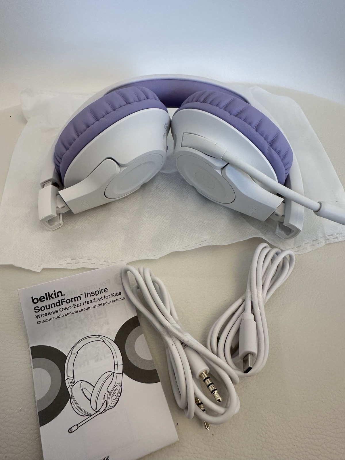 Belkin SoundForm Inspire Wireless Over-Ear Headset for Kids Lavender Online.