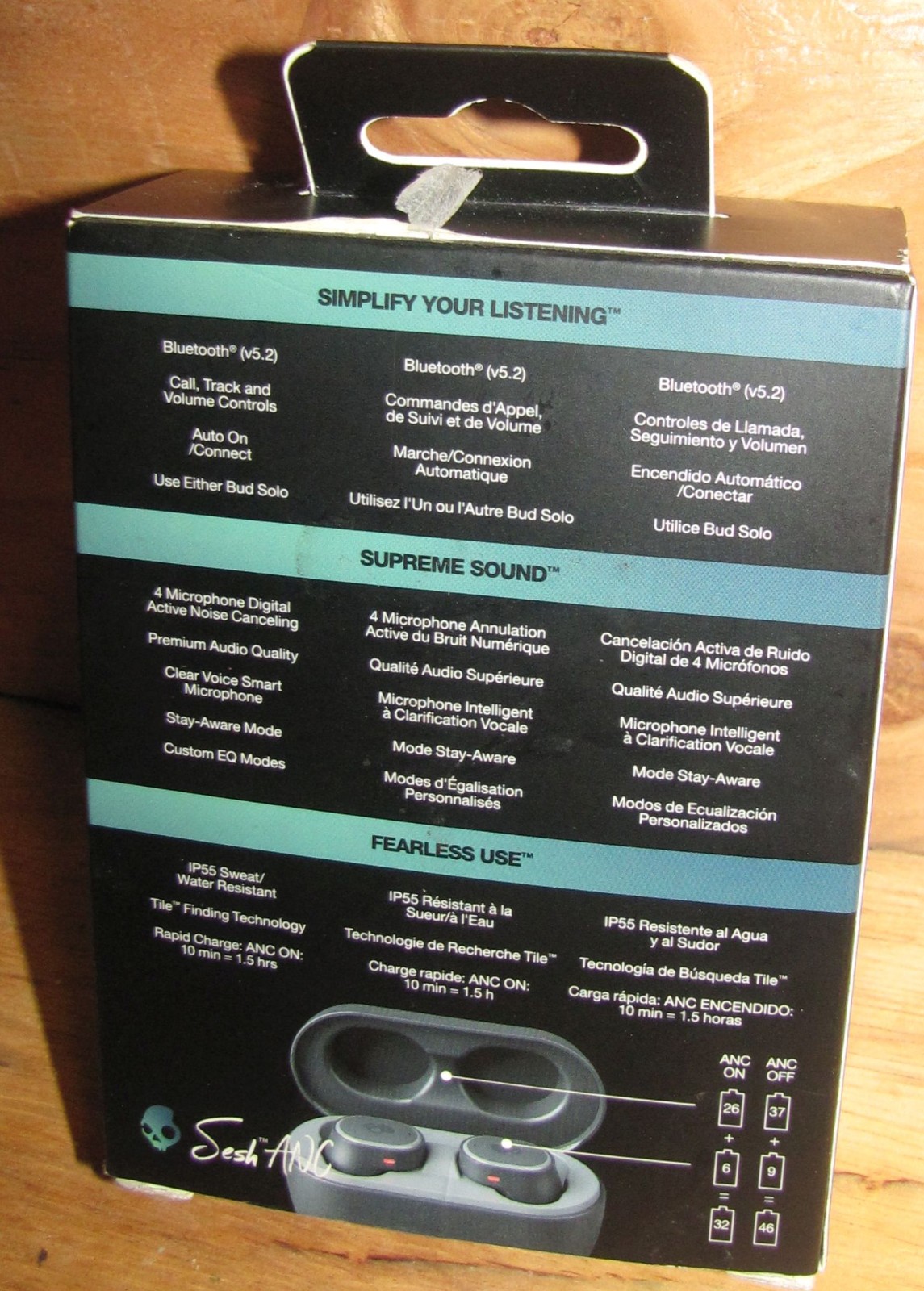 Skullcandy Sesh ANC True Wireless Earbuds Black S2TEW Noise Cancelling BT 5.2