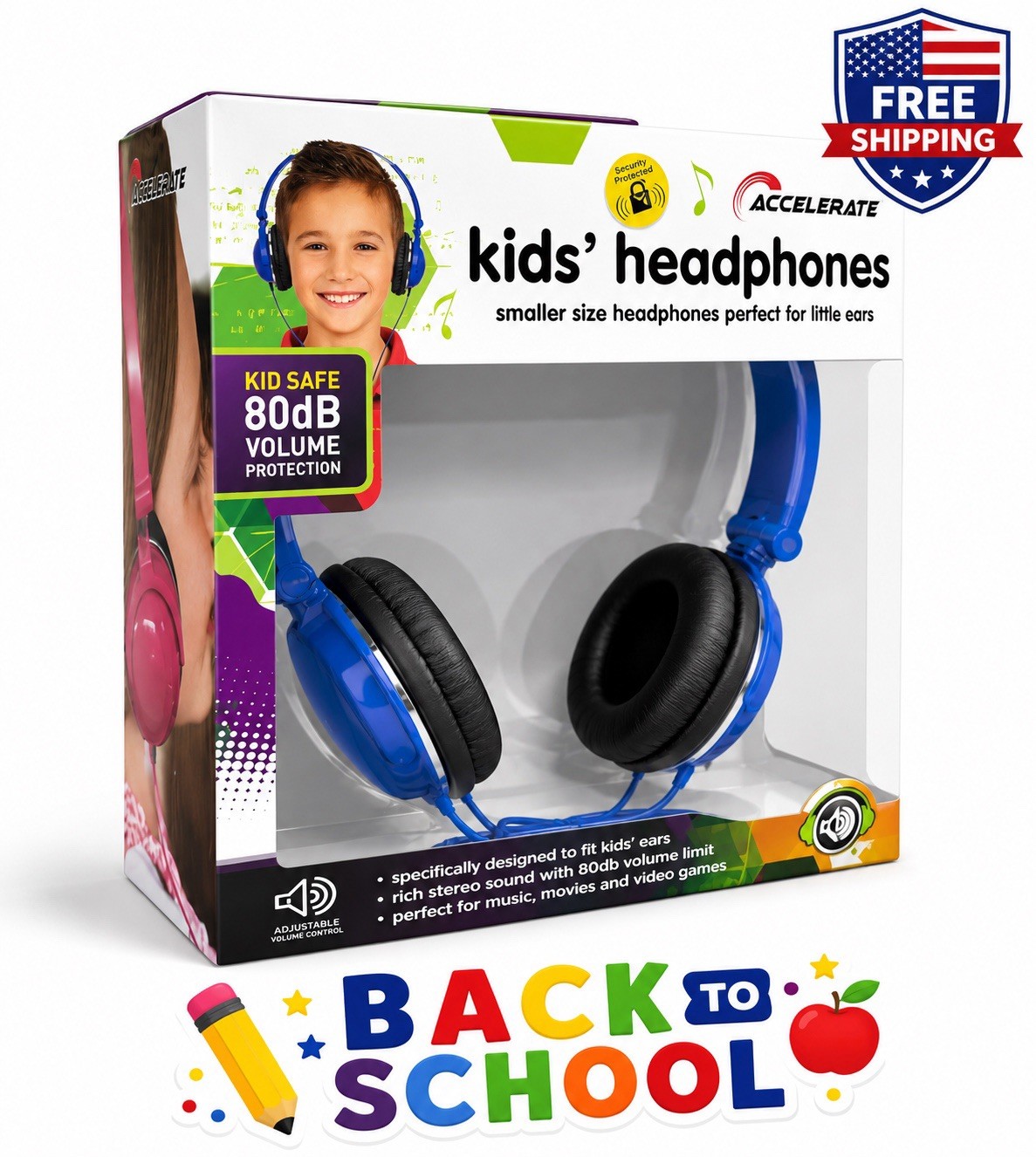 Back to School Kids Wired Headphones 80dB Safe Volume Classroom Blue