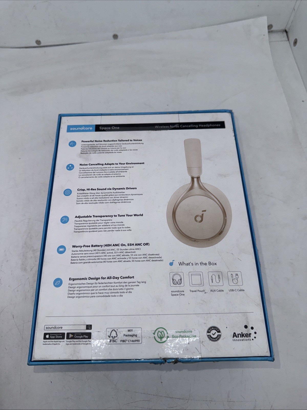 Soundcore Space One Wireless Over-Ear Headphones 40H ANC Playtime Latte Cream