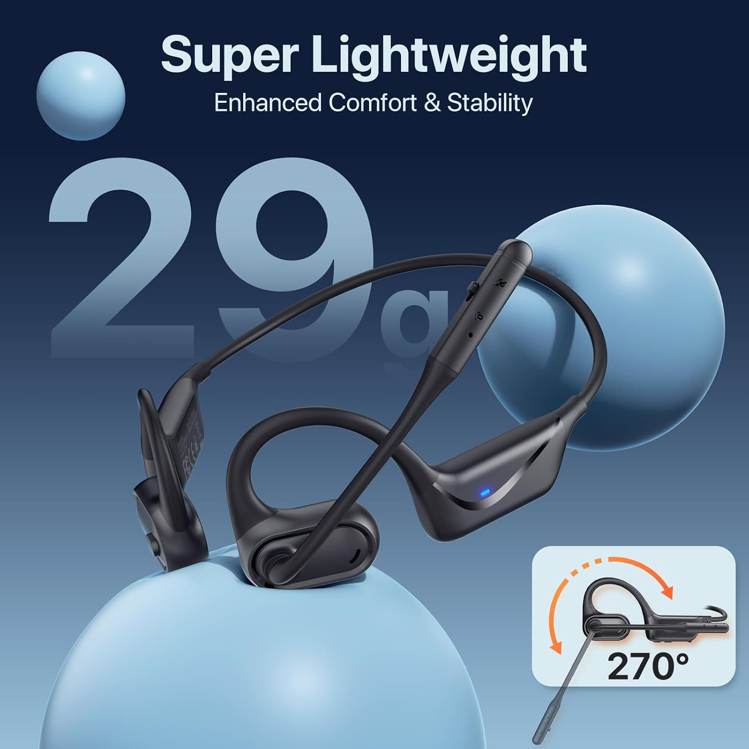 Open Ear Headphones with Mic, Air Conduction Wireless Bluetooth Headset for Work