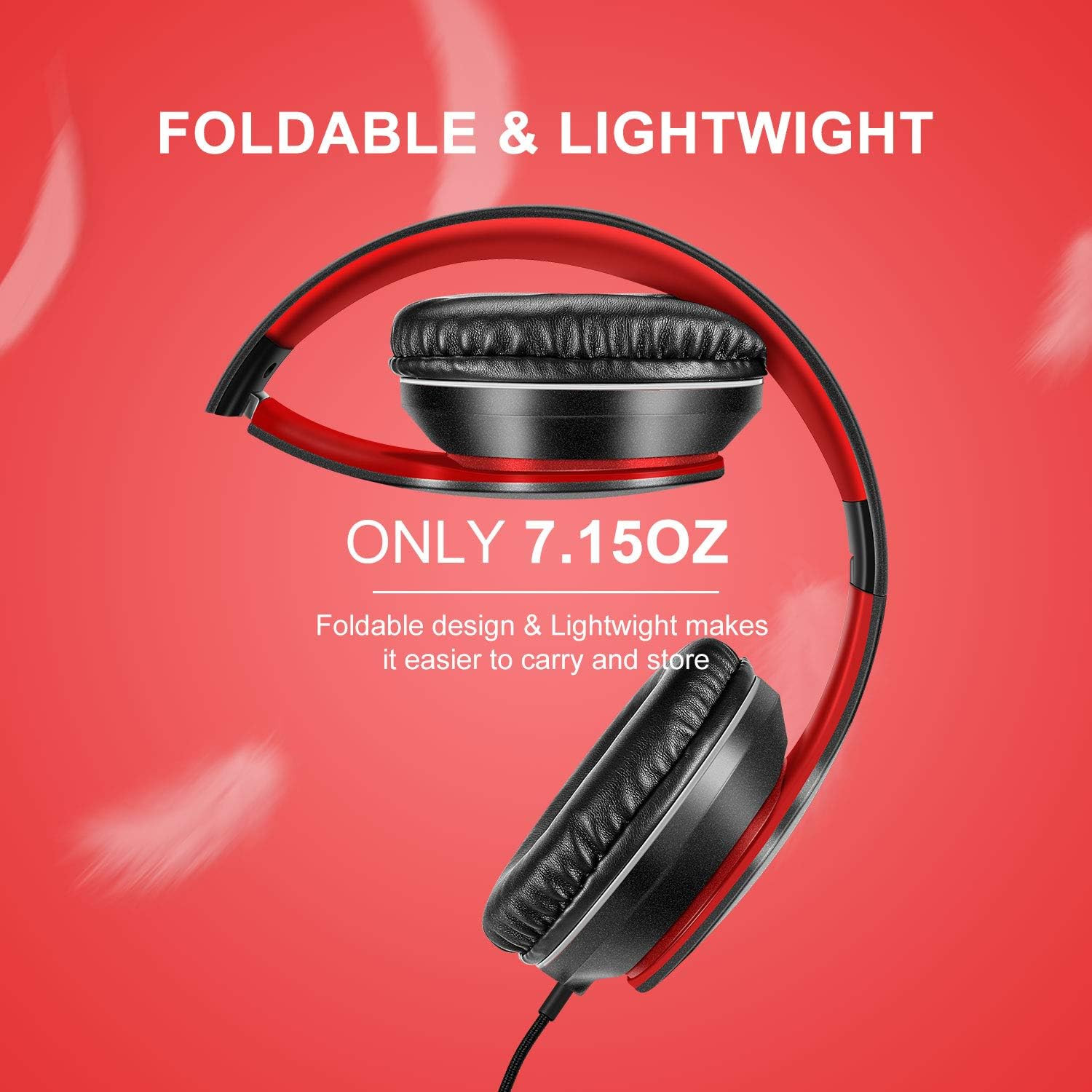 X6 Over-Ear Headphones with Microphone, Lightweight Foldable & Portable Stereo B