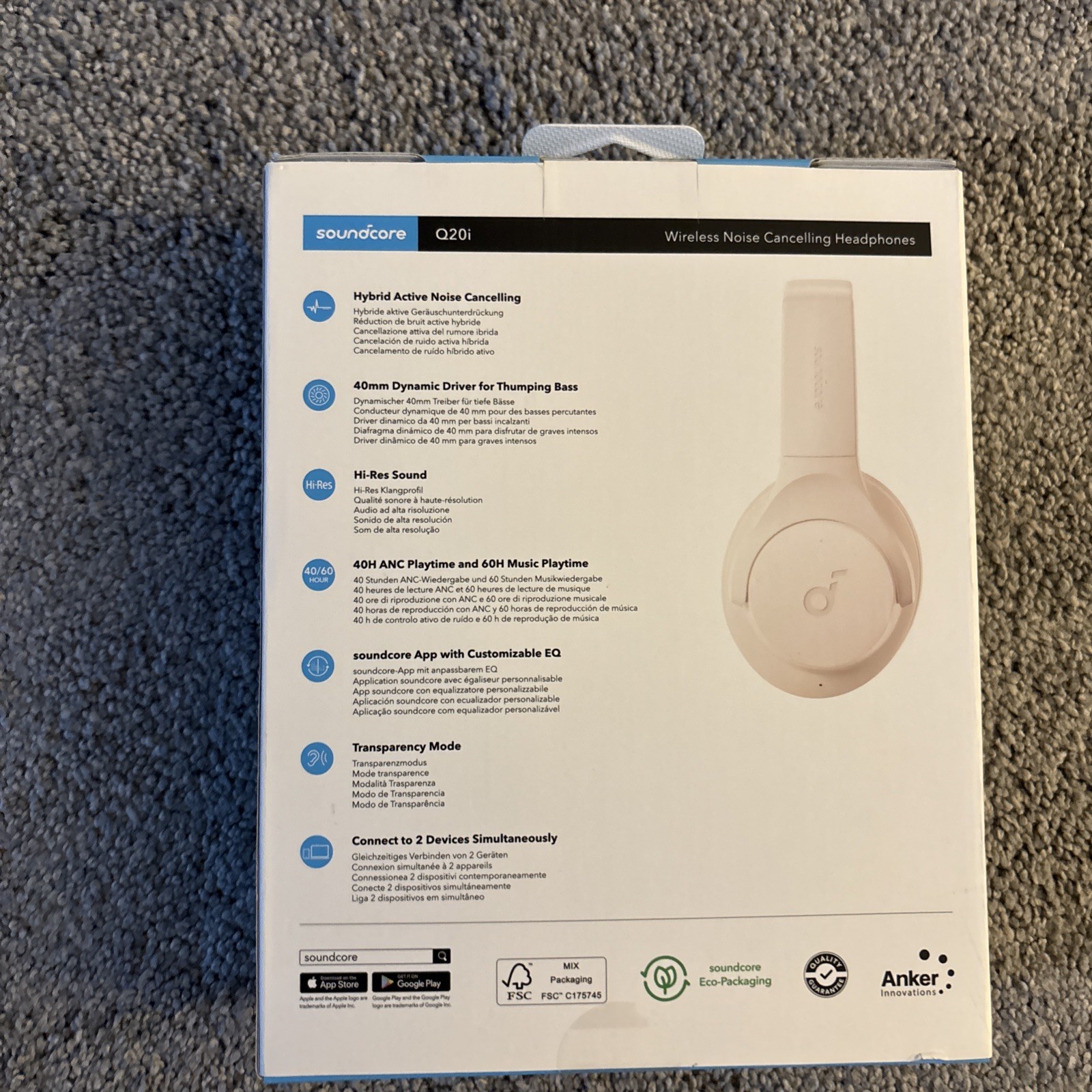 Soundcore by Anker Q20i Hybrid Active Noise Cancelling Headphones Almond White