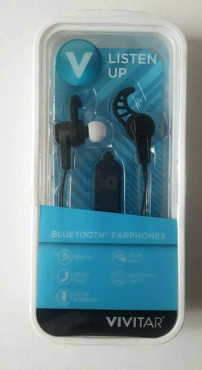Vivitar Listen Up Bluetooth Earphones / HeadPhones Wireless – NEW Black