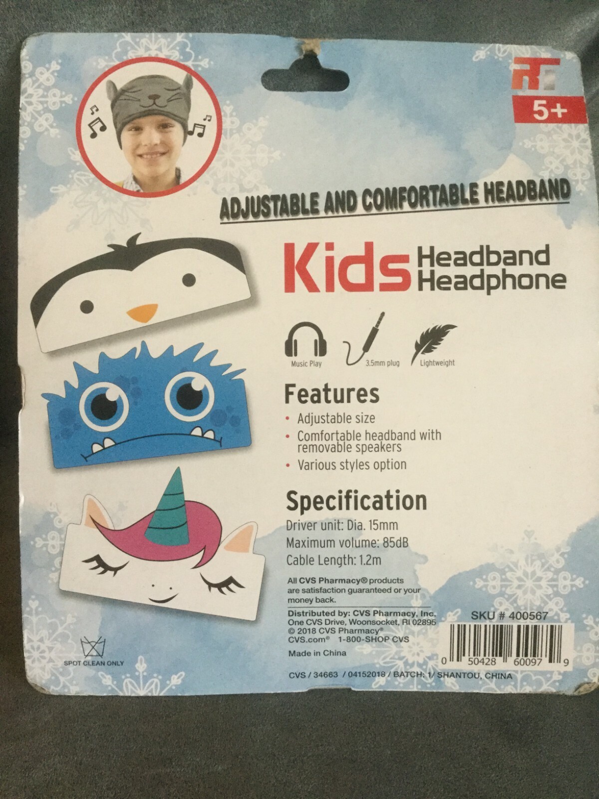 CVS KIDS HEADBAND HEADPHONE PINK WHITE UNICORN PLAYS MUSIC – SEE DESCRIPTION