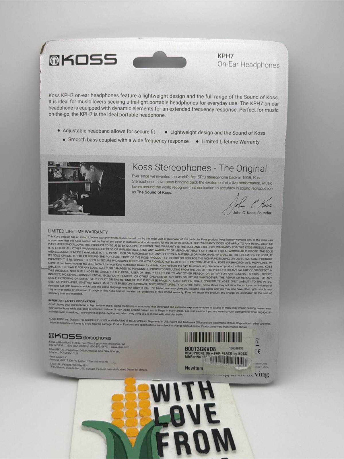 KOSS Stereophonic Personal Headphones model KPH7 New in sealed pkg