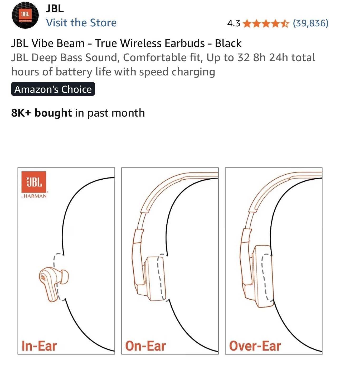 JBL Vibe Beam True WirelessEarbuds New