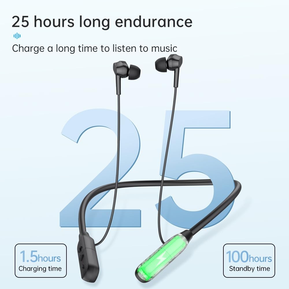LANDIBO Sports Bluetooth Headphones, 25 Hours Play time, 6.0 Wireless Black