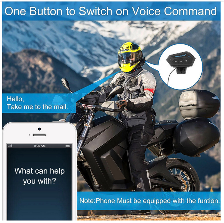 Wireless Bluetooth Motorcycle Helmet Headset Telephone Hands-Free Rechargeable