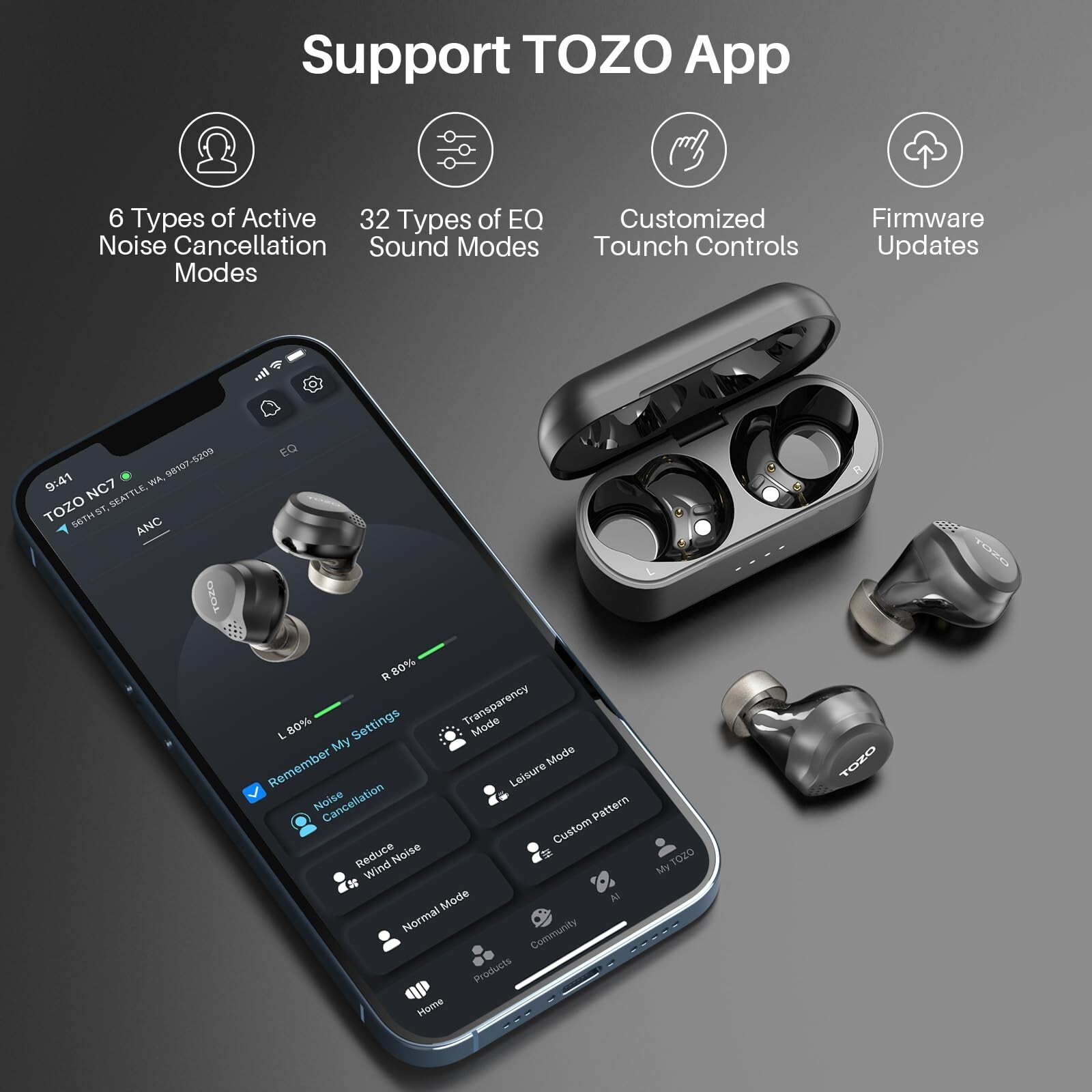 TOZO NC7 Wireless Earbuds Active Noise Cancellation Headphones, (Renew)