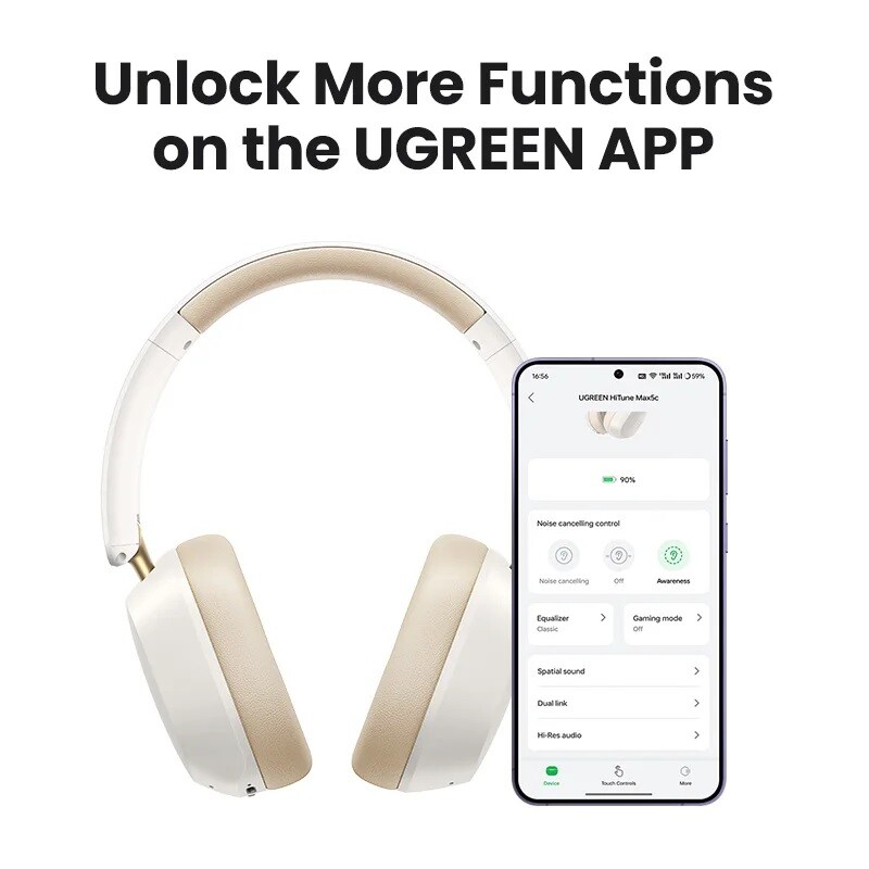 UGREEN Max5c Hi-Res LDAC 43dB Hybrid Active Noise Cancelling Bluetooth Headphone