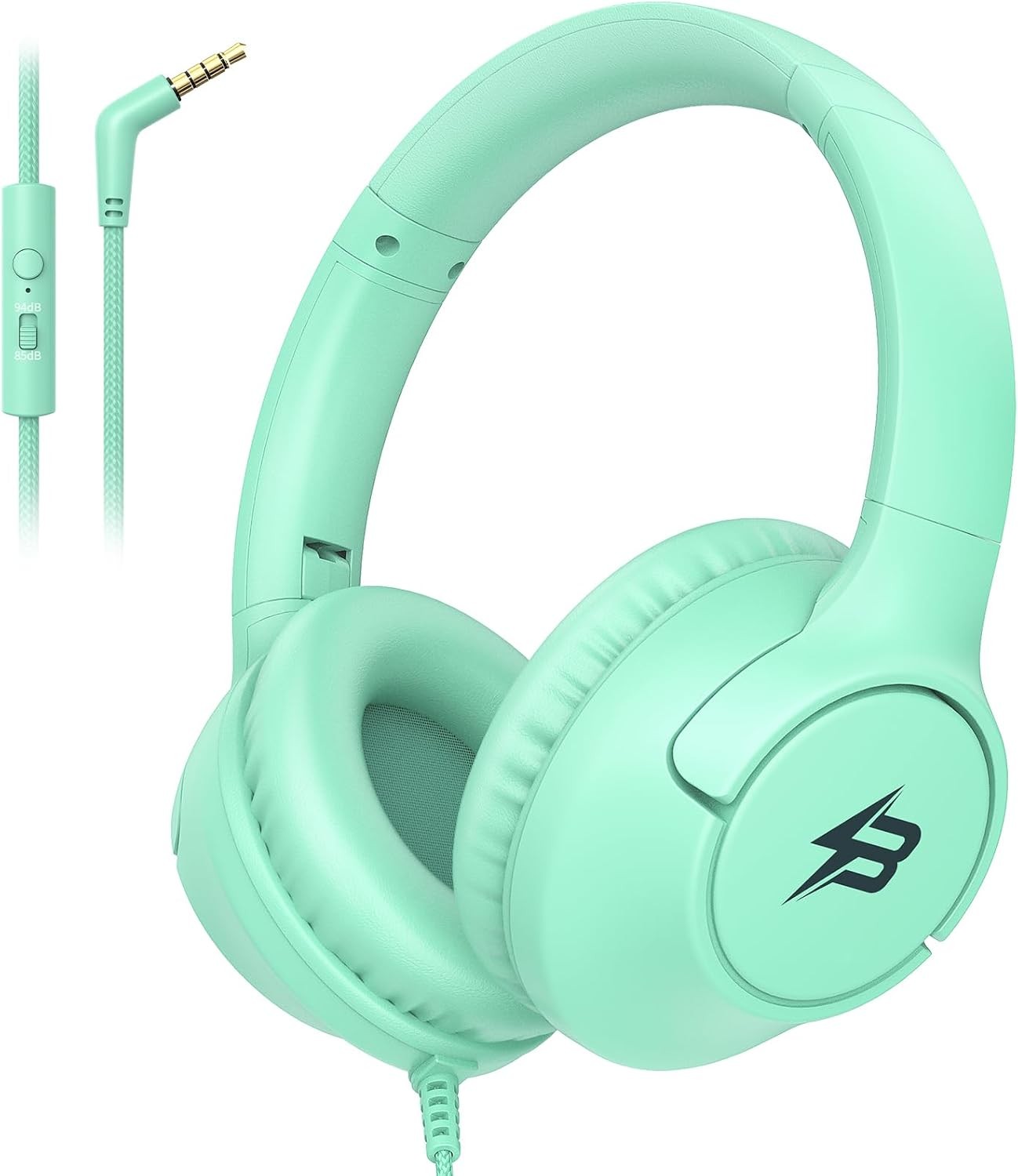 Kids Headphones Wired with Microphone, 3.5 Cord 85/94dB Volume Limit, Green | Wi